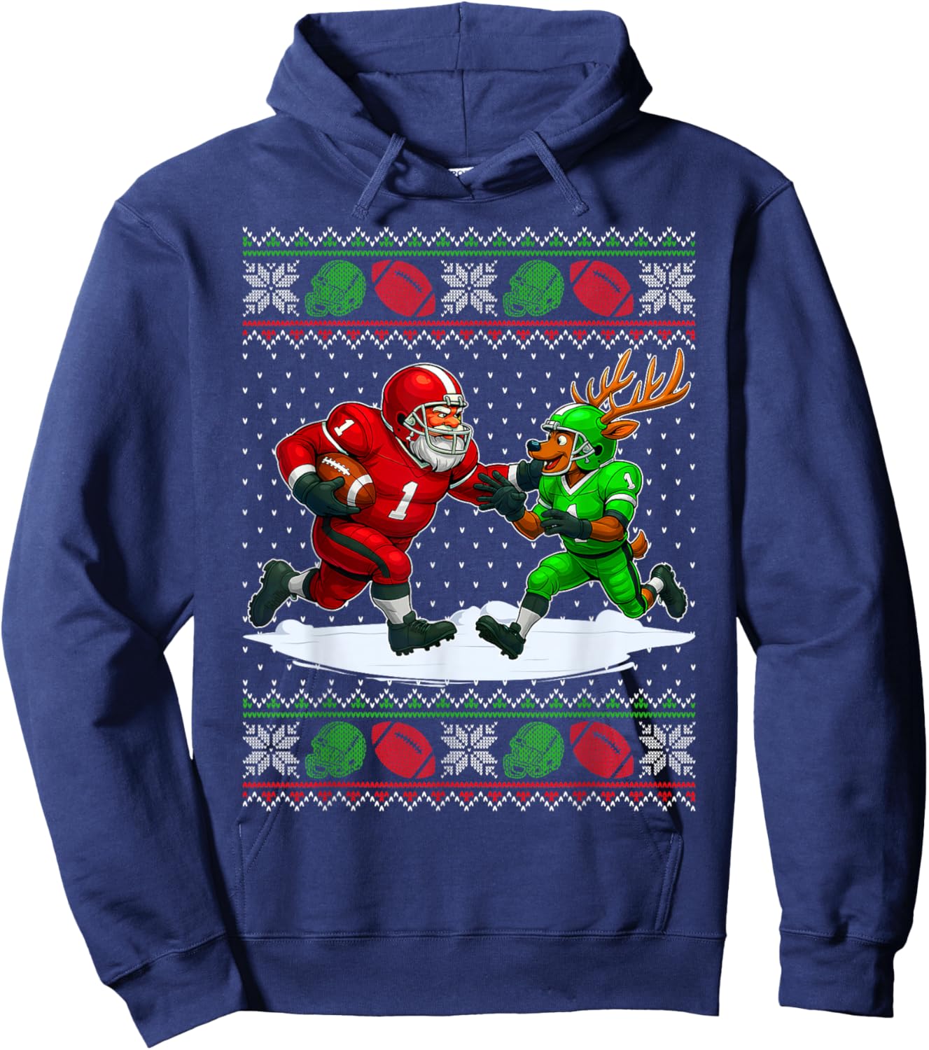 Reindeers Playing Football Ugly Christmas Sweater Xmas Boys Hoodie - Hoodie | Navy