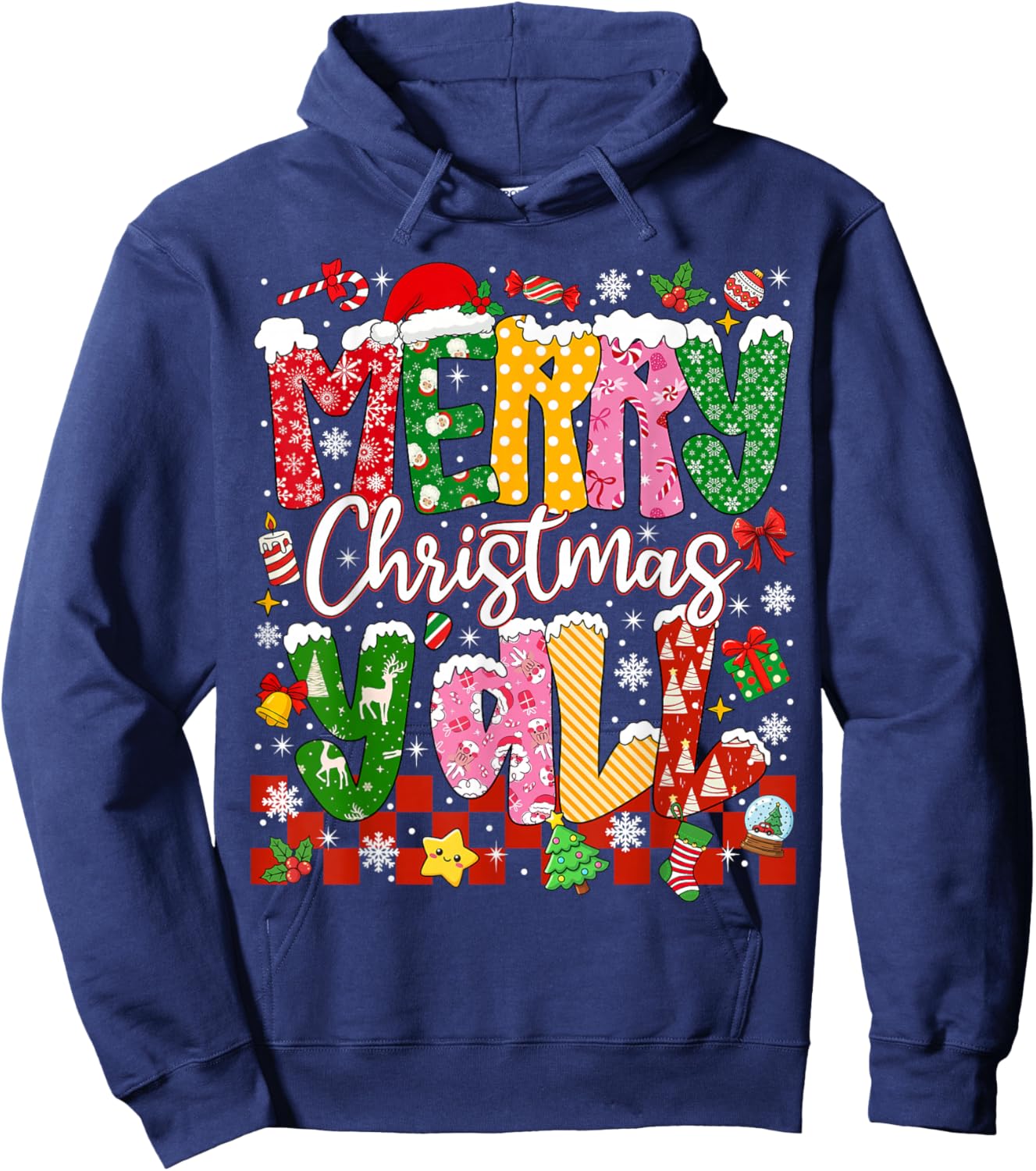 Merry Christmas Y'all Xmas Holiday Men Women Family Matching Hoodie - Hoodie | Navy