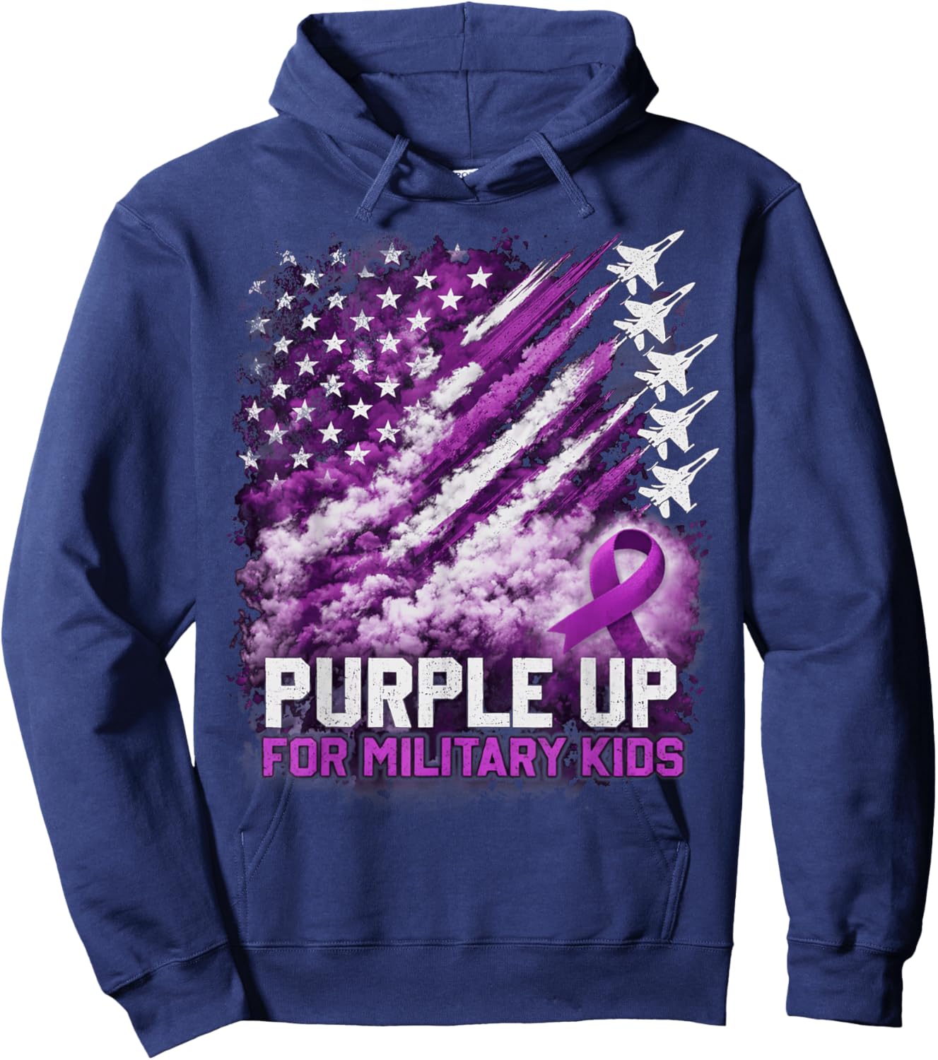 Purple Up Military Kids April Awareness USA Flag Hoodie - Hoodie | Navy