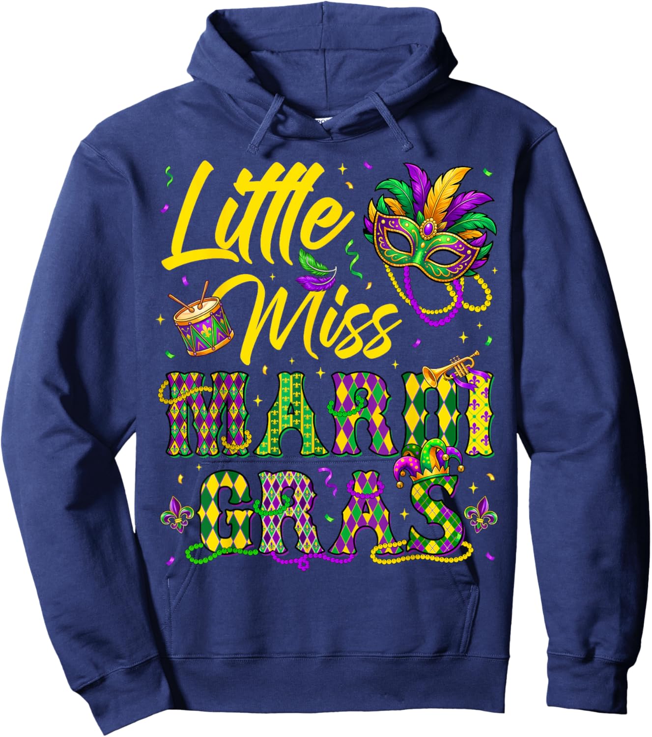 Miss Mardi Gras Mask Bead Girl Kid Toddler Carnival Costume Hoodie - Hoodie | Navy