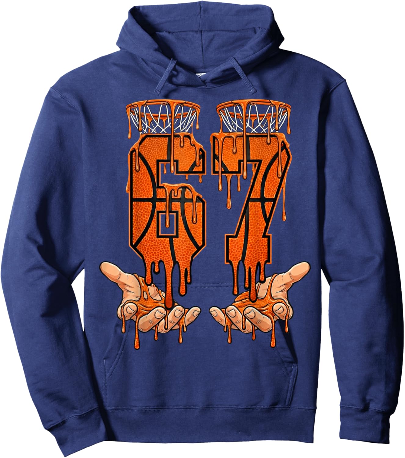 Basketball 67 Hands Dripping 6-7 Meme Six Seven Funny Slang Hoodie - Hoodie | Navy