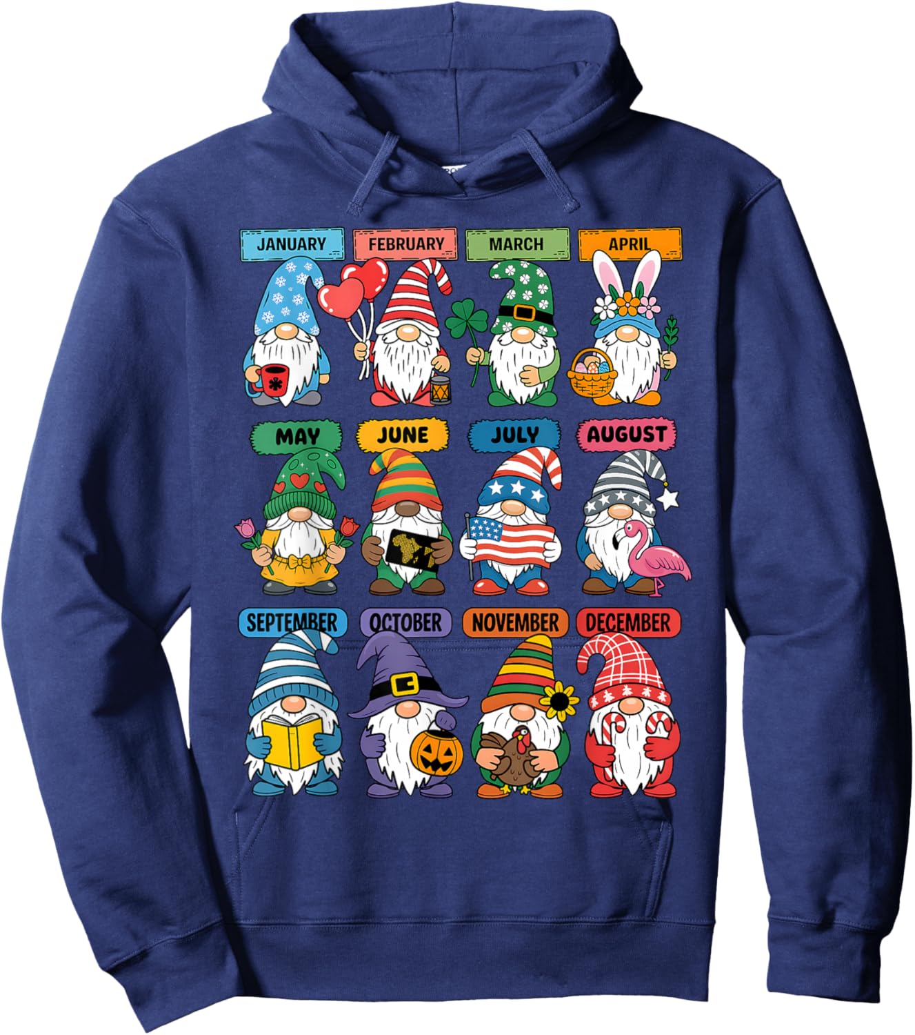Cute Gnome Every Season Holiday Gnomes 12 Months of Gnomes Hoodie - Hoodie | Navy