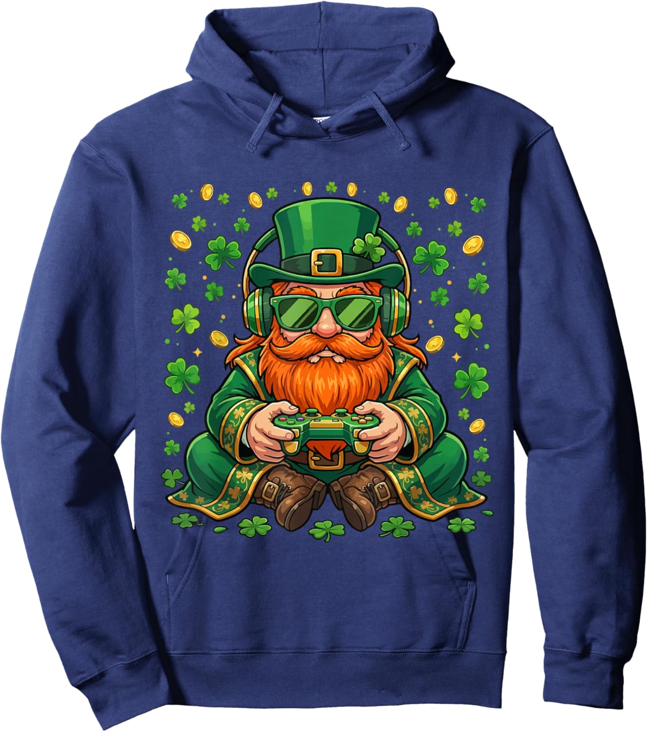 Video Game Leprechaun St Patricks Day Gamer Kids Boys Gaming Hoodie - Hoodie | Navy