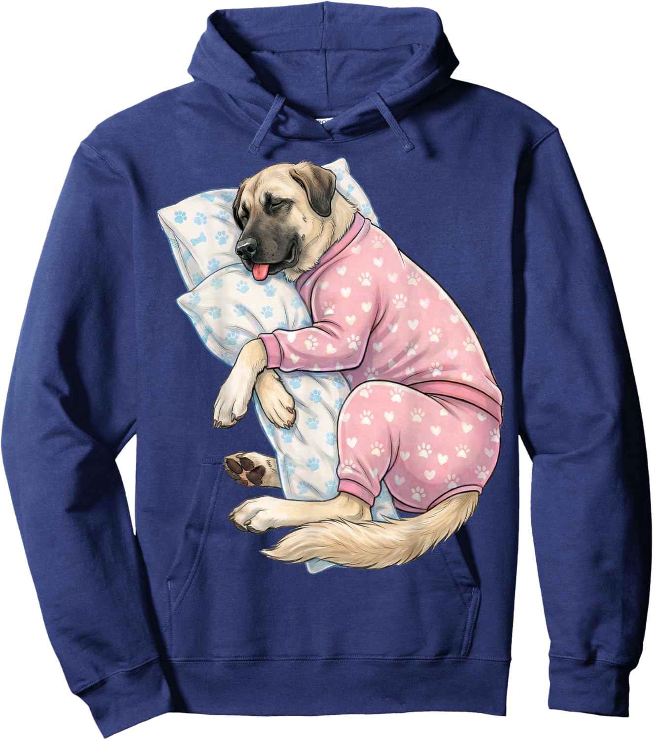 Cute Anatolian Shepherd Dog Sleeping in Pajamas Bedtime Art Hoodie - Hoodie | Navy