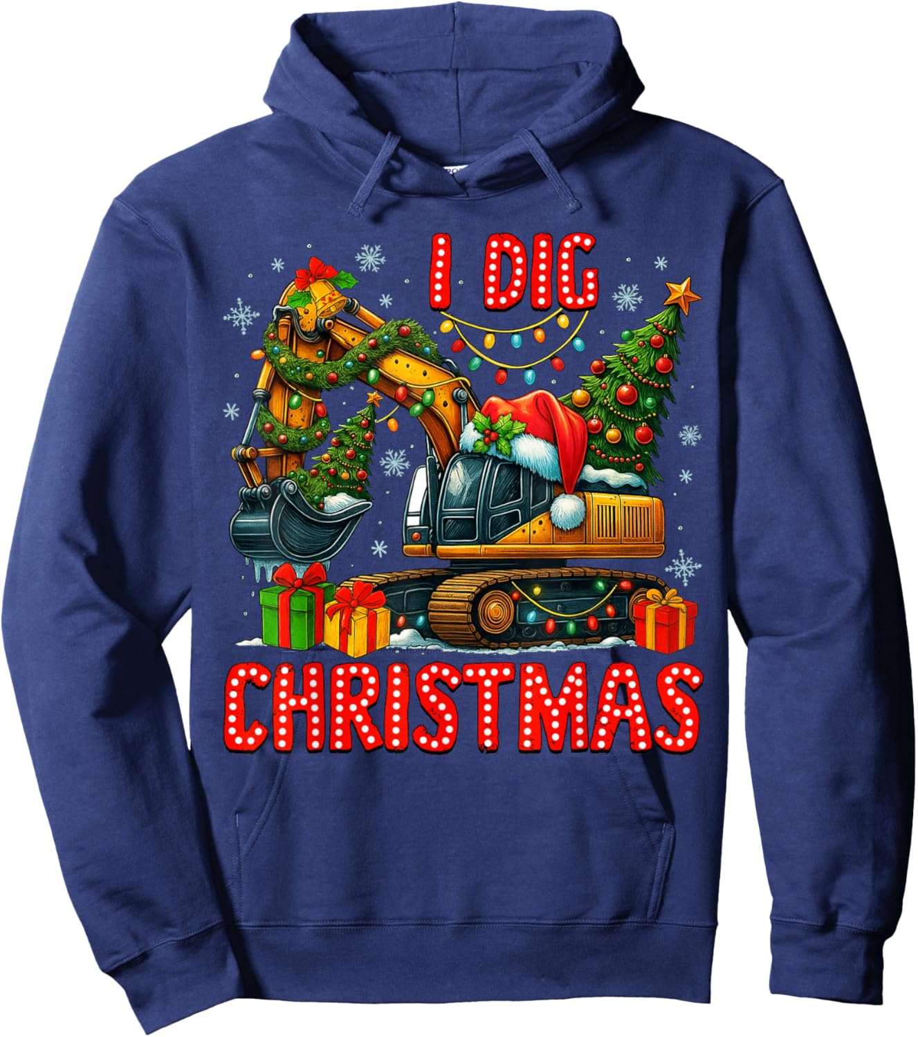 I Dig Christmas Excavator Xmas Santa Toddlers Boys Kids Hoodie - Hoodie | Navy