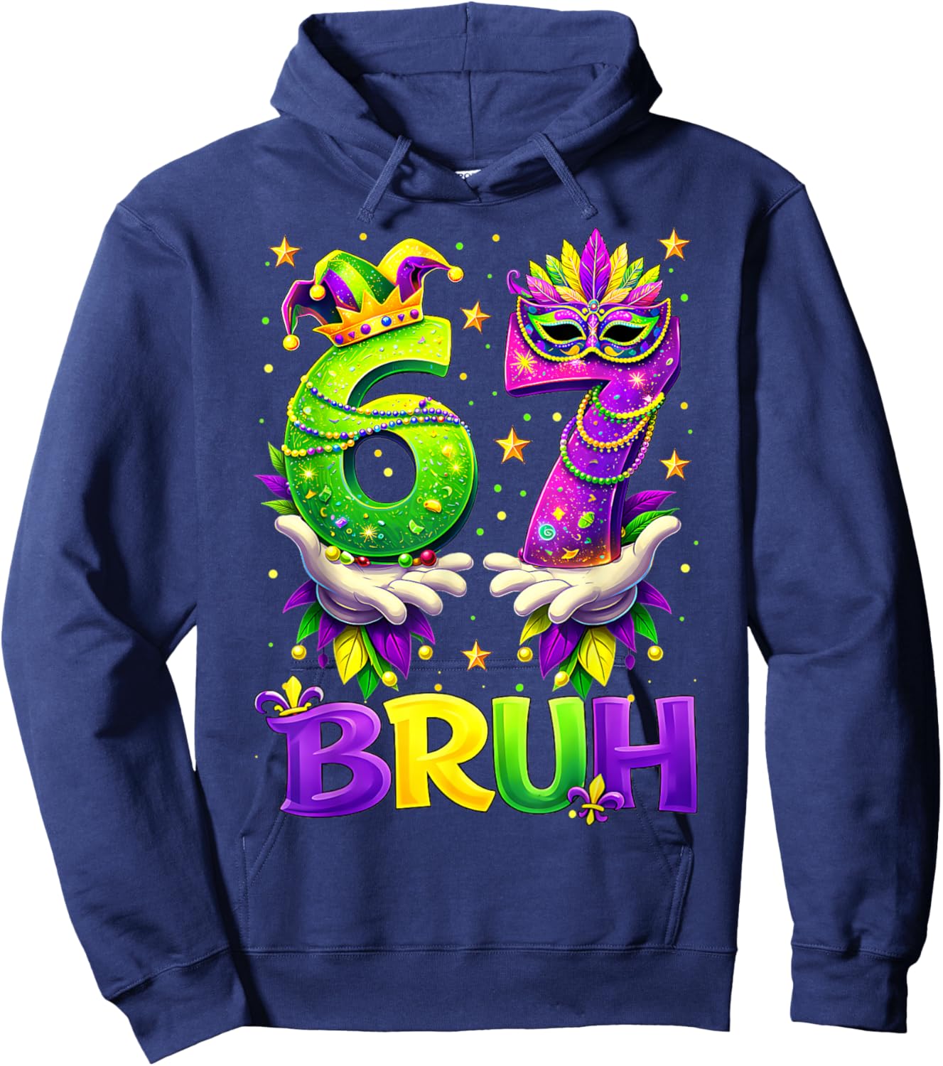 Bruh 67 Six Seven 6 7 Meme Funny Mardi Gras Boy Girl Kids Hoodie - Hoodie | Navy