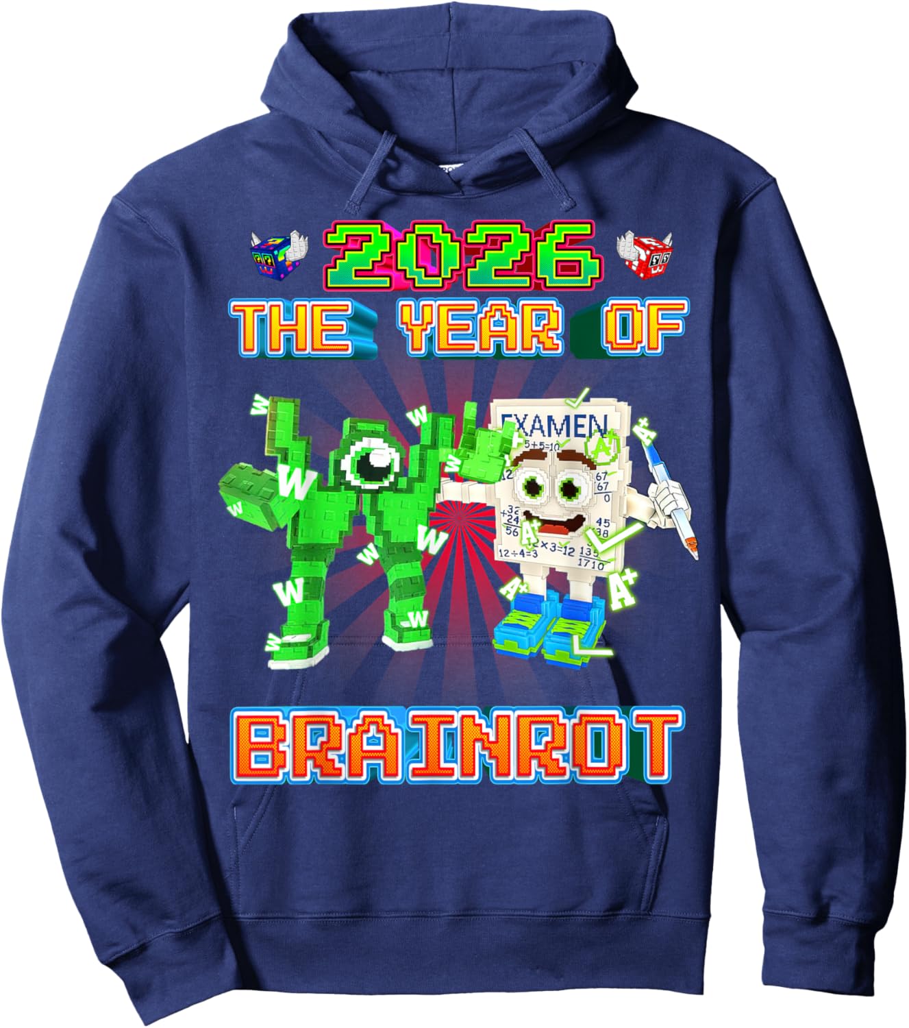 2026 The Year of W and Yess Examen Brainrots Boys Kids Teens Hoodie - Hoodie | Navy