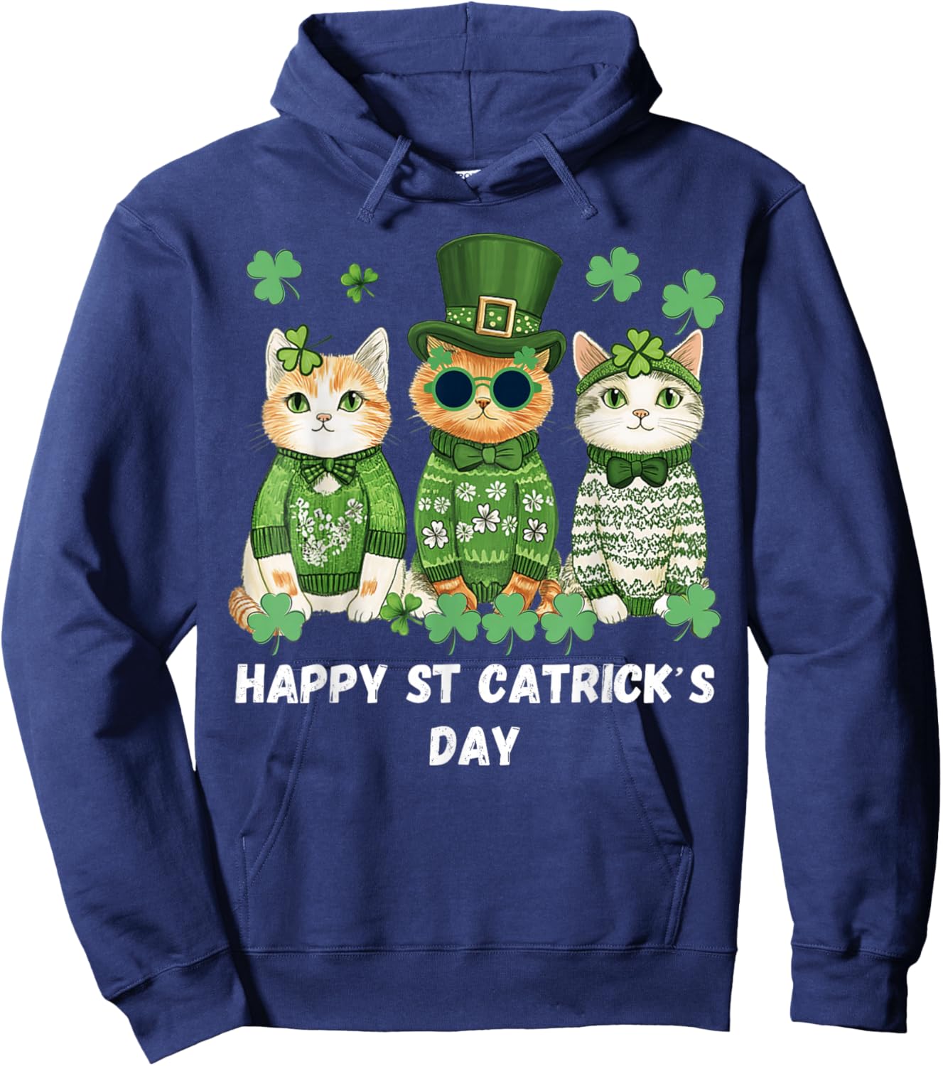 Happy St Patrick’s Cats Cute Cat St Patrick’s Day Hoodie - Hoodie | Navy