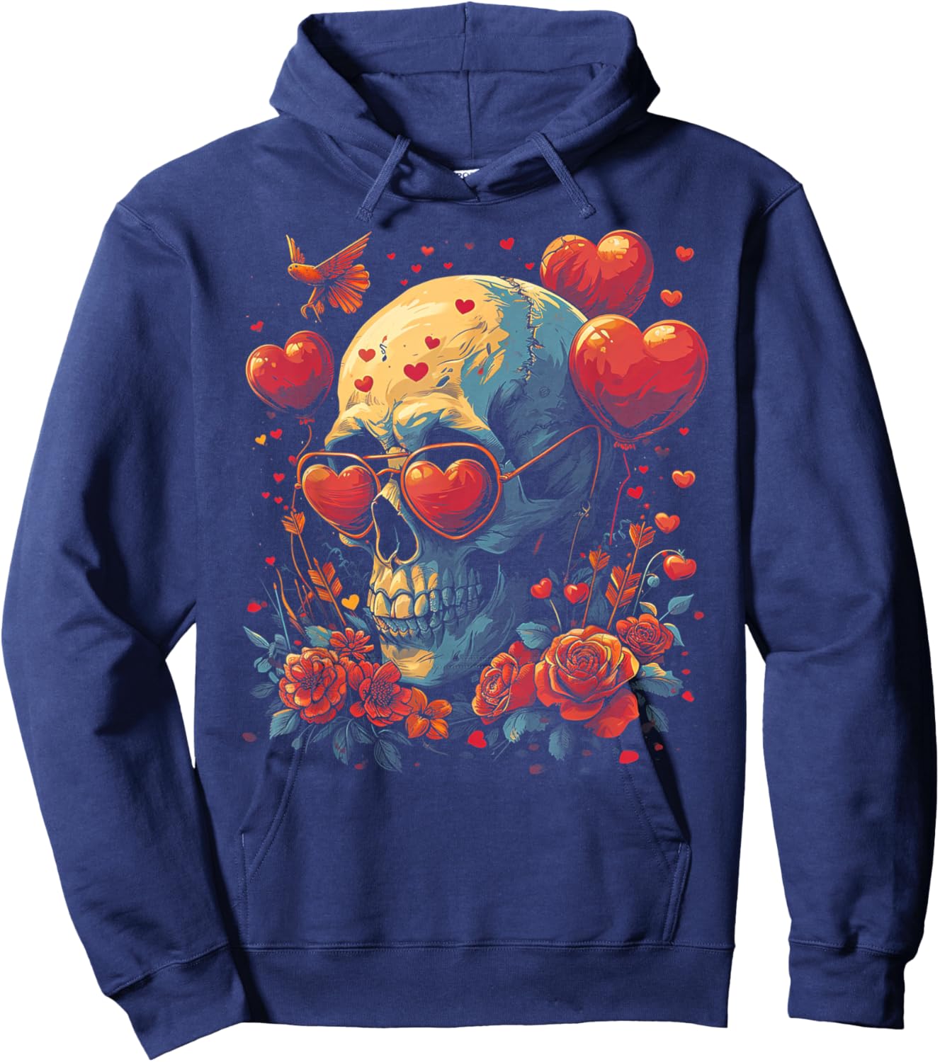 Skull Skeleton - Valentine's Day Funny Heart Love Hoodie - Hoodie | Navy
