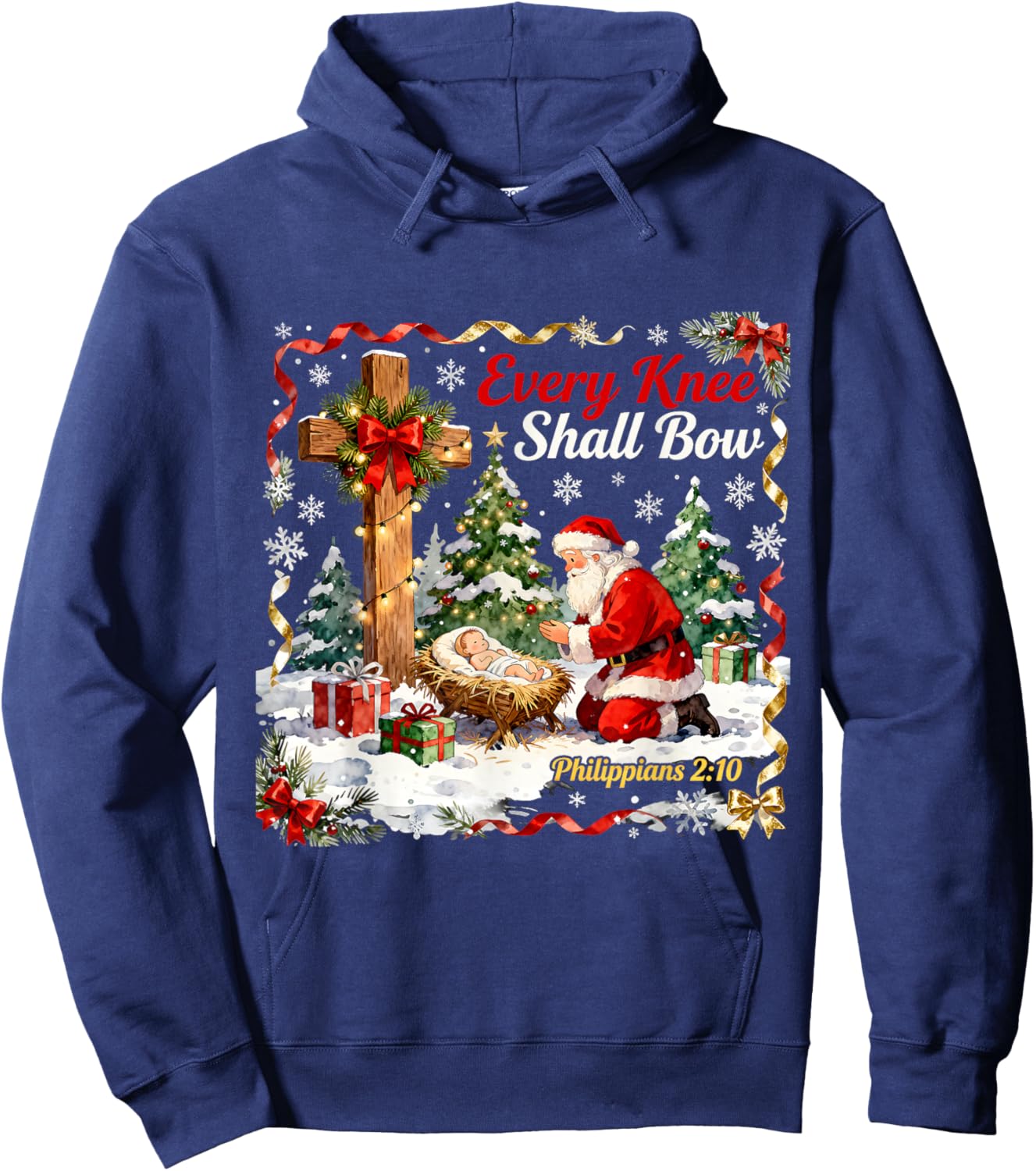 Christmas Nativity Scene Every Knee Shall Bow Santa Xmas Hoodie - Hoodie | Navy