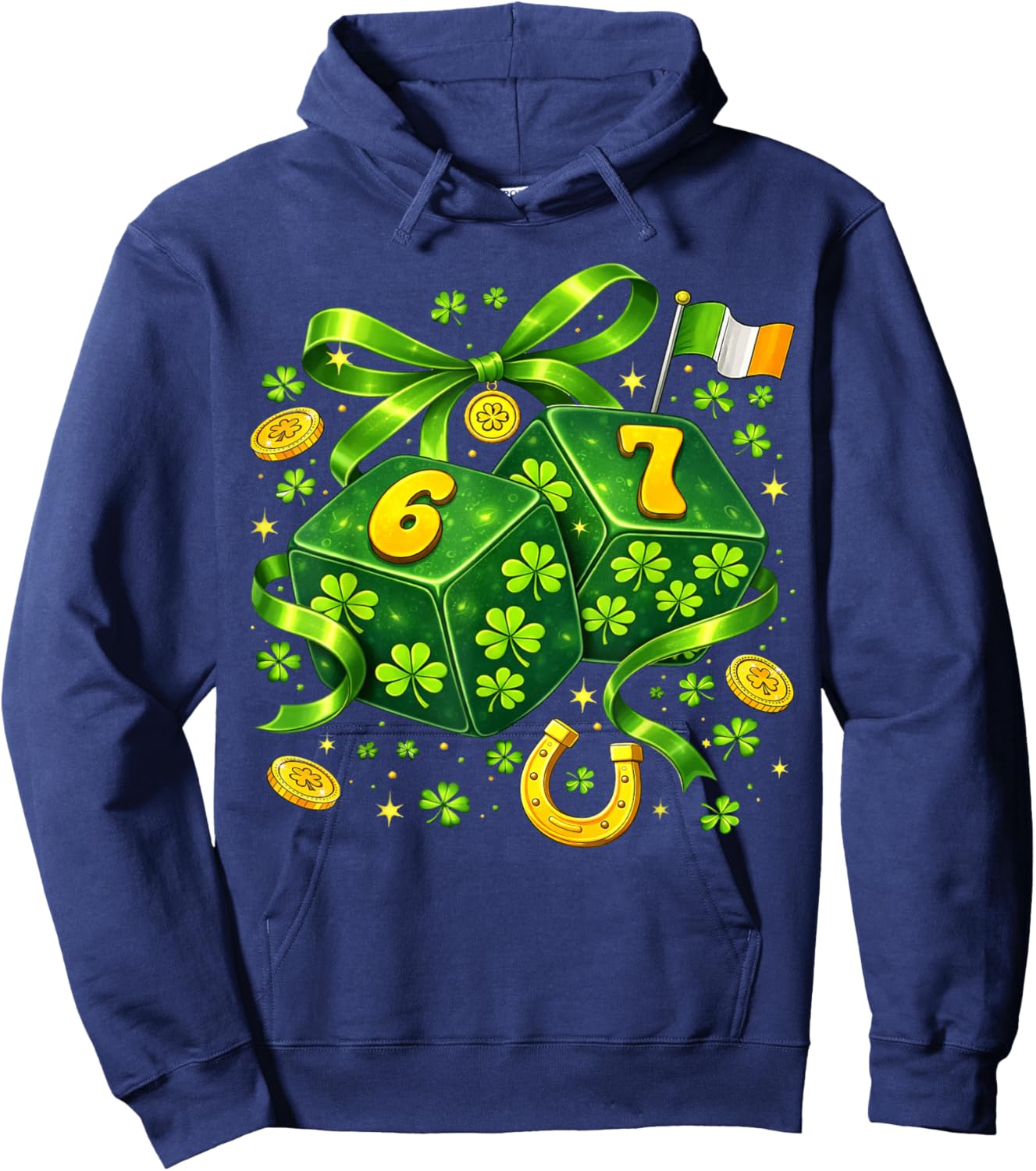 St Patricks Day Six Seven Coquette Dice 6 7 Meme Women Girls Hoodie - Hoodie | Navy