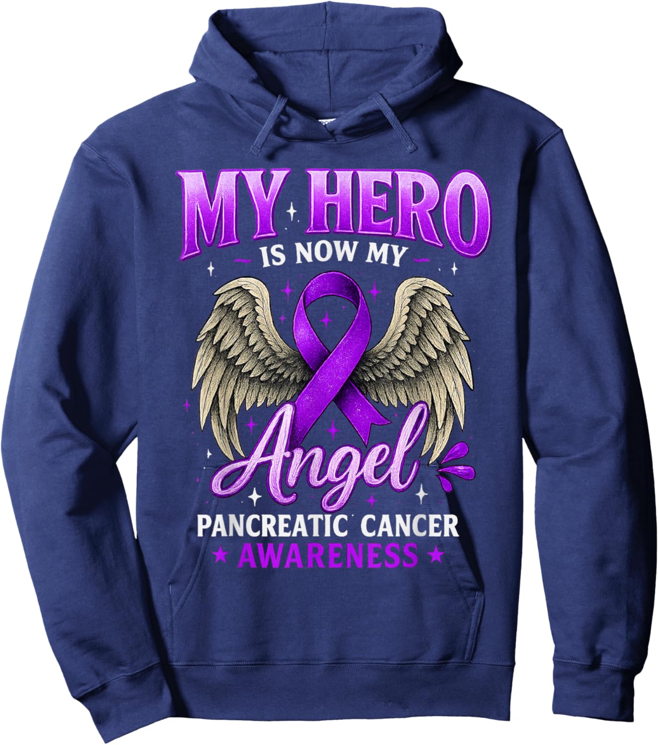 Pancreatic Cancer Awareness Memorial Ribbon Purple Support Hoodie - Hoodie | Navy