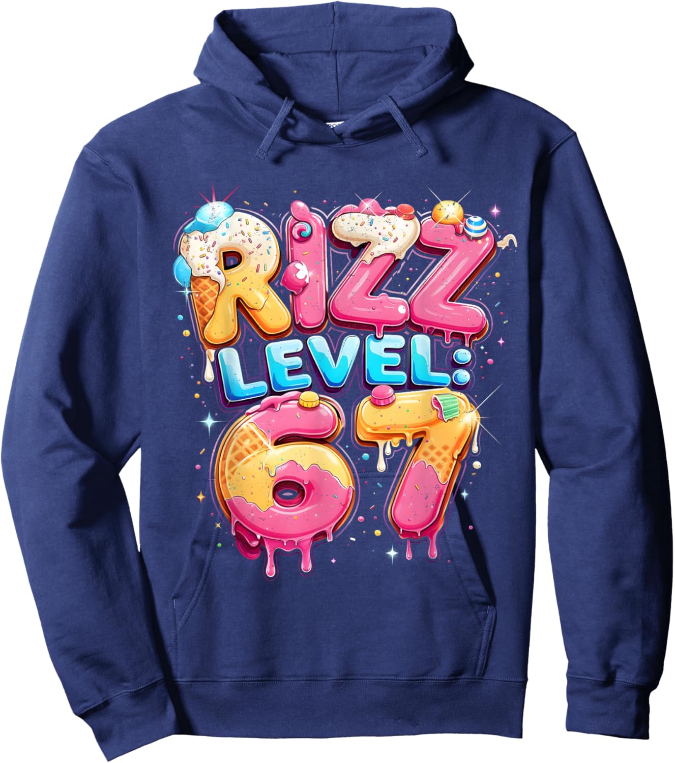 67 Ice Cream Drip Cool Meme Six Seven Gen Alpha Slang Hoodie - Hoodie | Navy