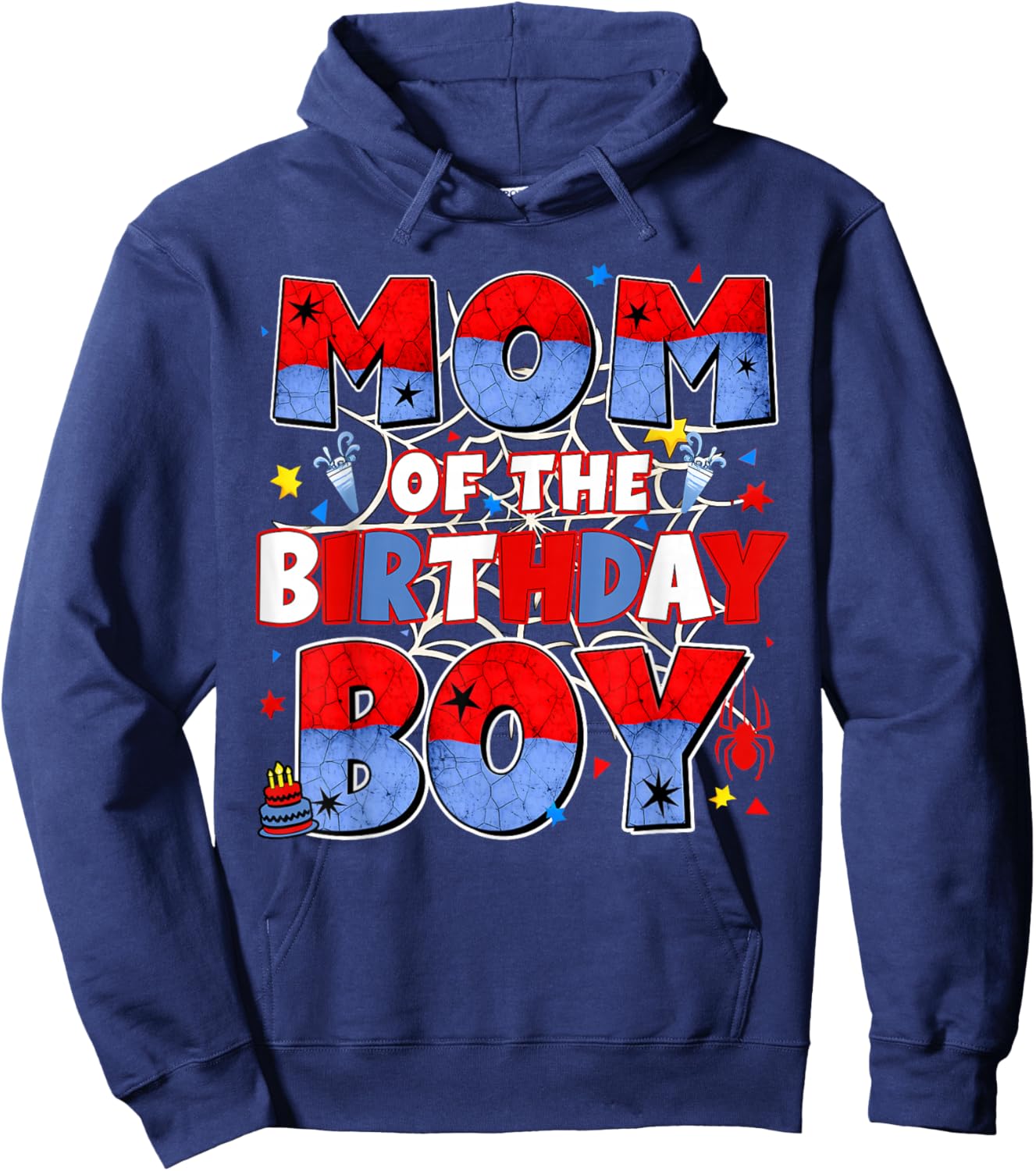 Mom of The Birthday Boy Family Spider Birthday Mommy Mother Hoodie - Hoodie | Navy