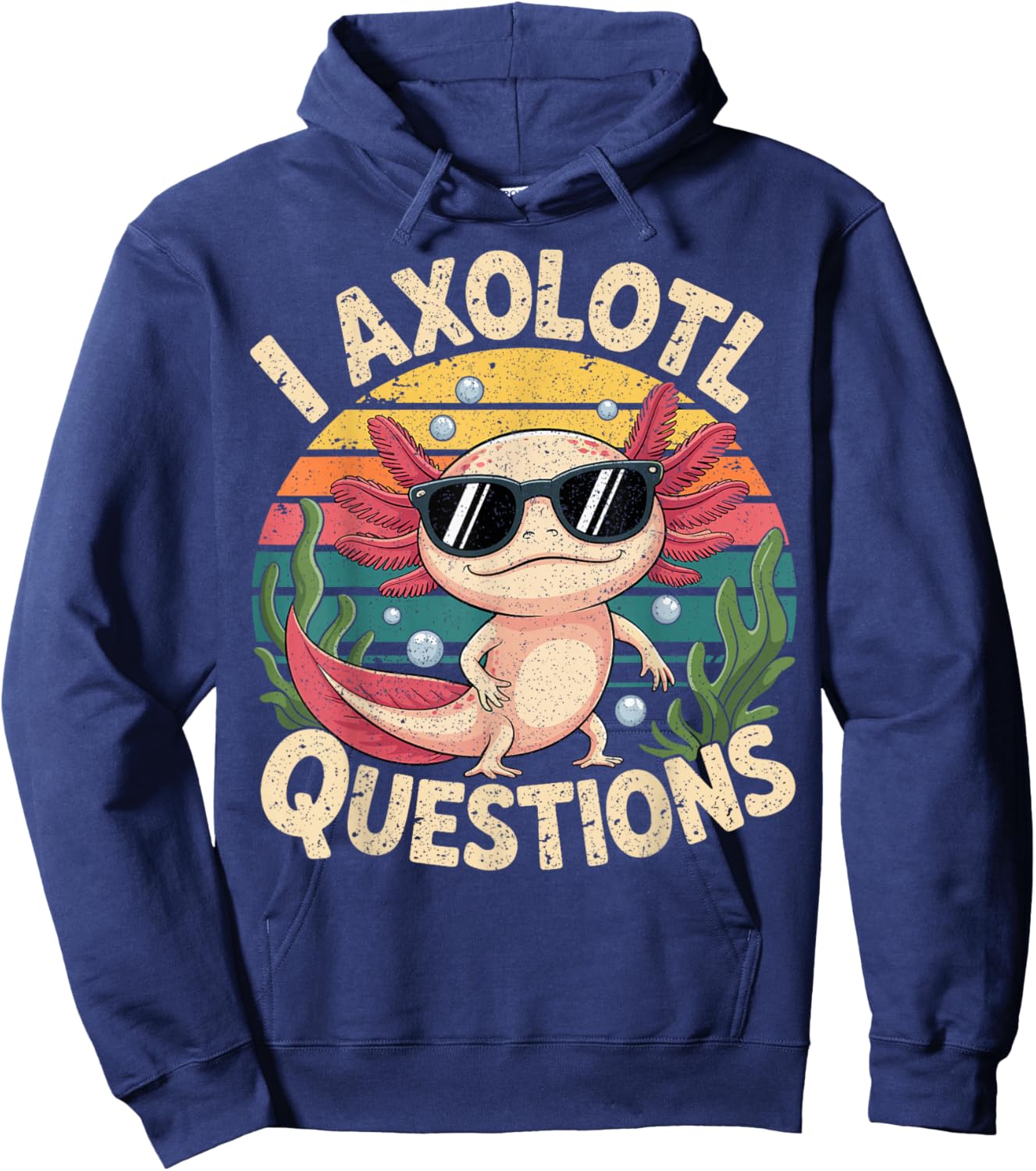I Axolotl Questions Adults Youth Kids Retro Axolotl Hoodie - Hoodie | Navy