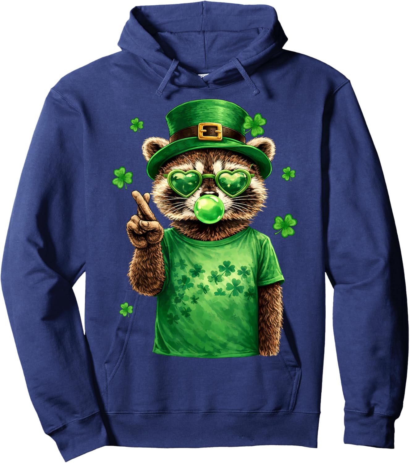 St Patricks Day Raccoon Feral Leprechaun Lucky Hand Shamrock Hoodie - Hoodie | Navy
