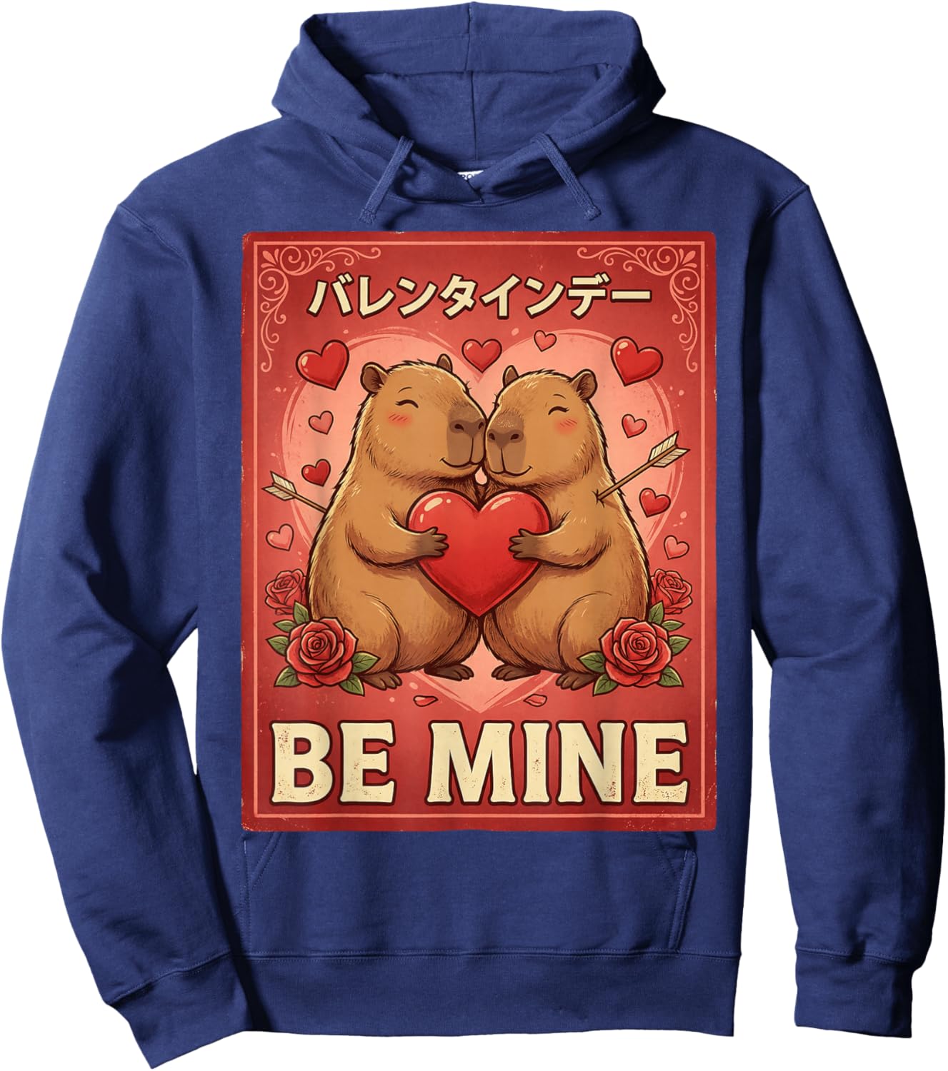 Capybara Valentine Japanese Valentine's Day Hoodie - Hoodie | Navy