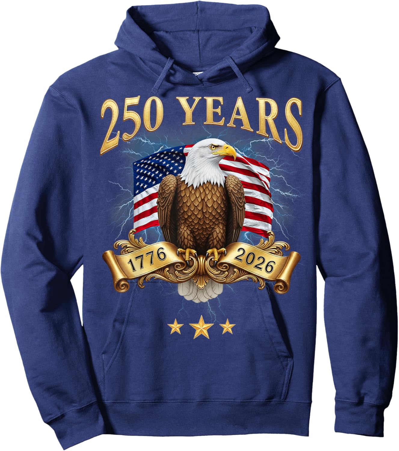 Eagle and Flag 250 Years 1776-2026 250th Birthday Bootleg Hoodie - Hoodie | Navy