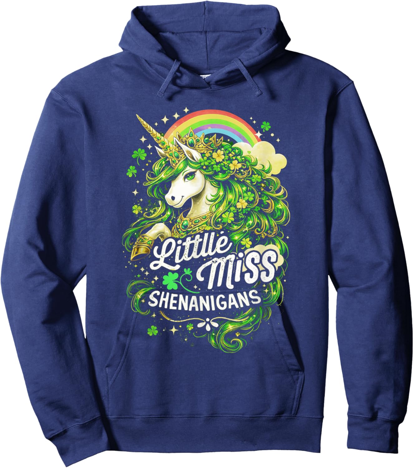 St Patricks Day Kids Girls Unicorn Little Miss Shenanigans Hoodie - Hoodie | Navy