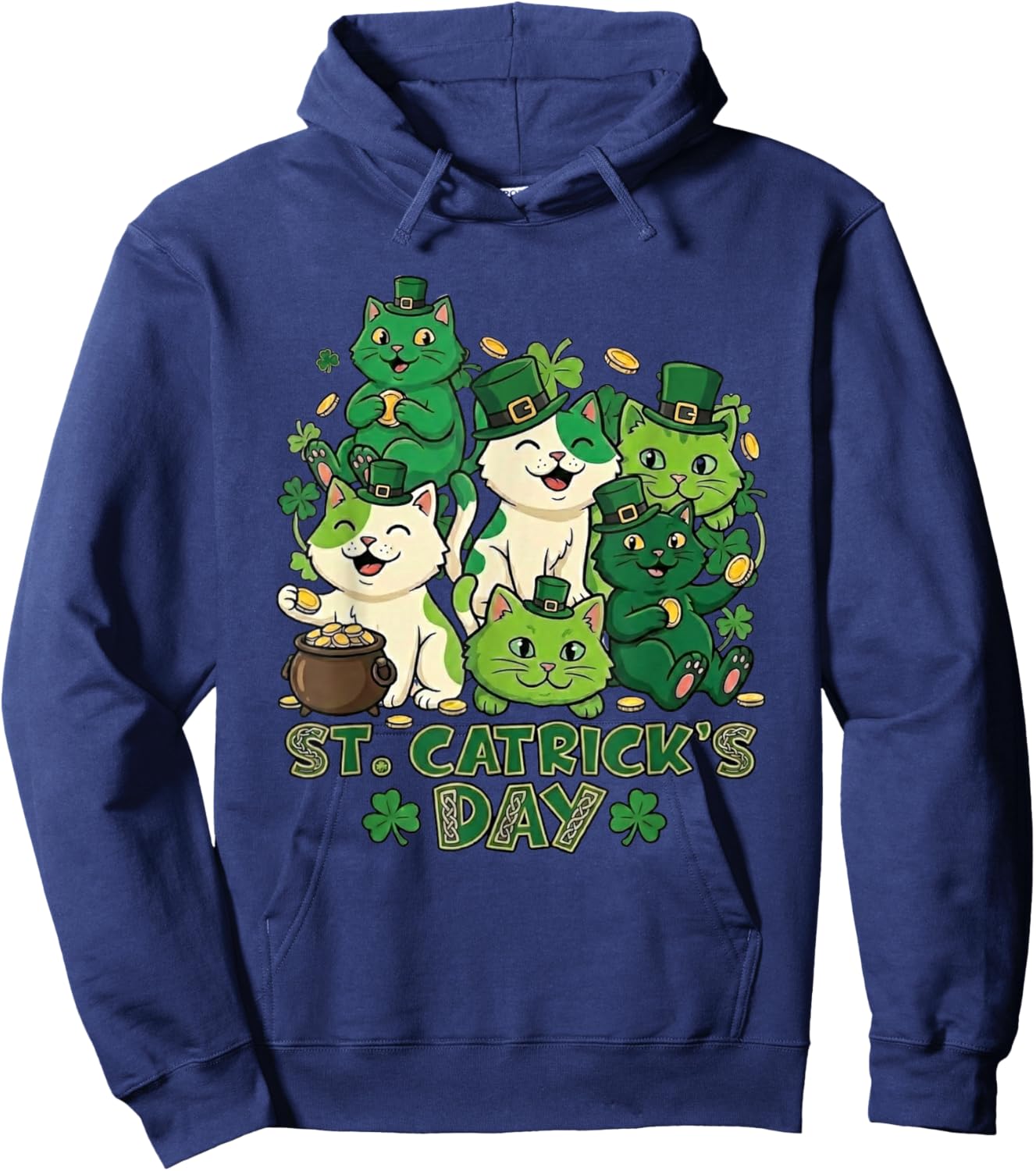 St Catricks Day Funny Cat Lover Leprechaun Kitten Graphic Hoodie - Hoodie | Navy