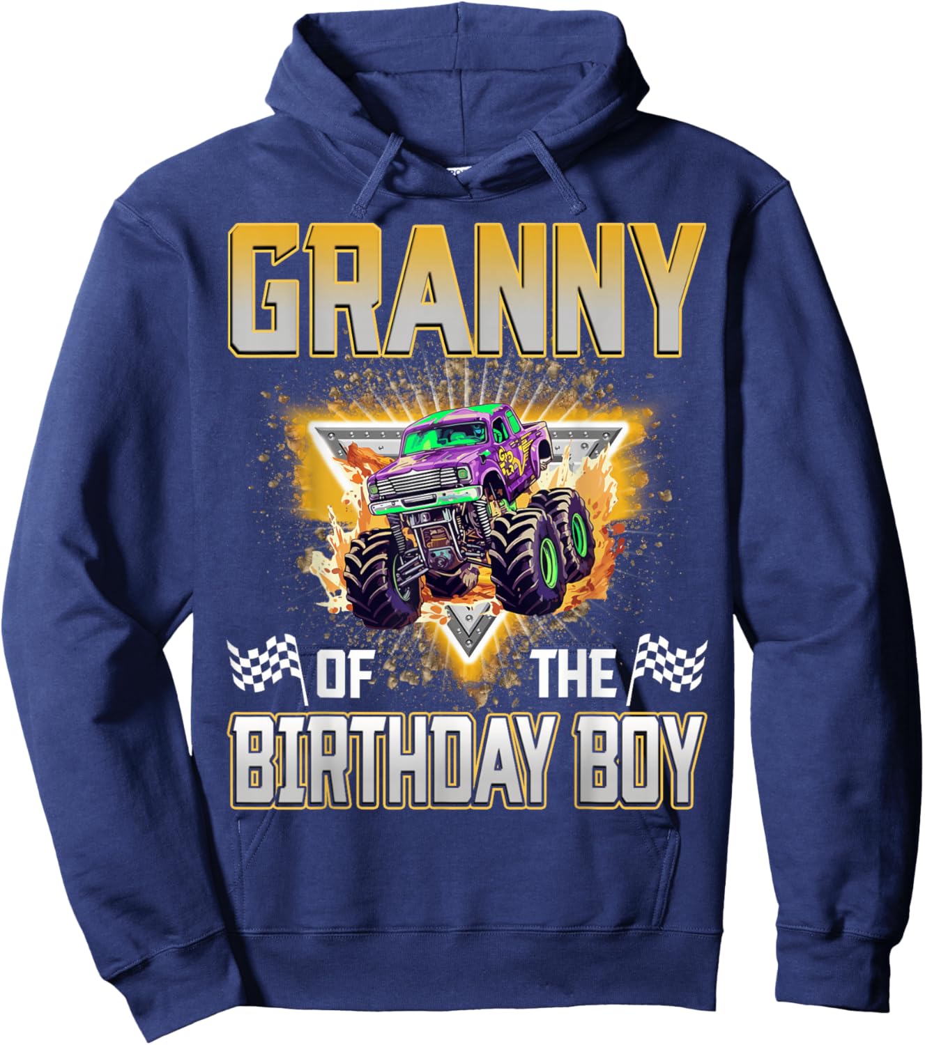 Granny of The Birthday Boy Monster Truck Birthday Family Hoodie - Hoodie | Navy