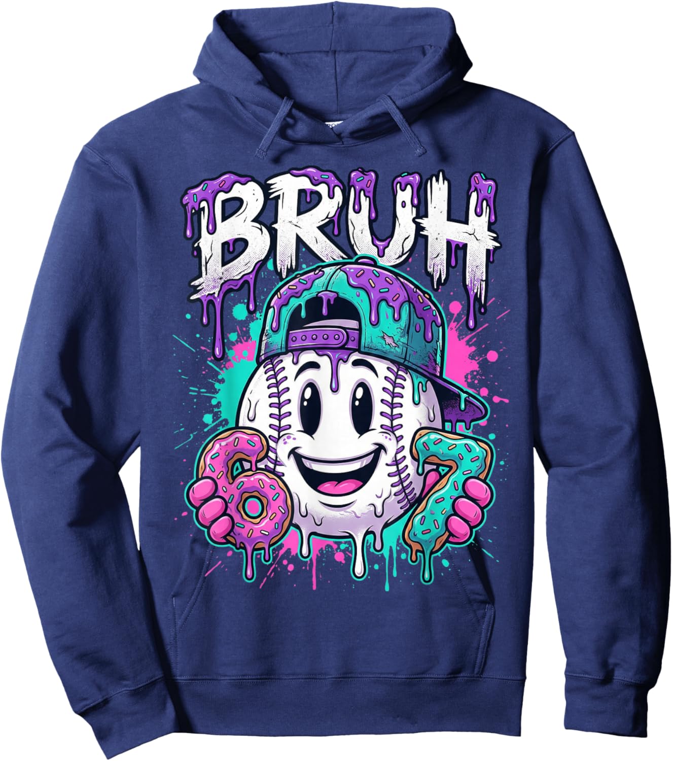Bruh 67 Baseball Drip Boys Kids Six Seven Meme 6-7 Dripping Hoodie - Hoodie | Navy