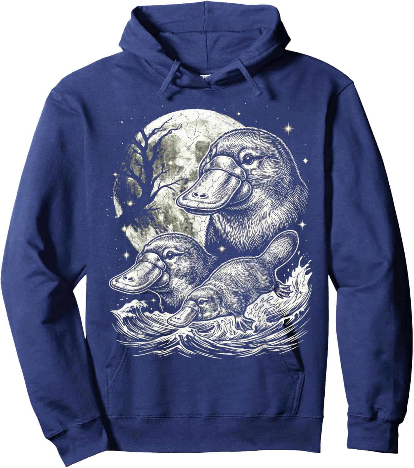 Platypus 90s Style Vintage Aesthetic Y2K Platypus Graphic Hoodie - Hoodie | Navy