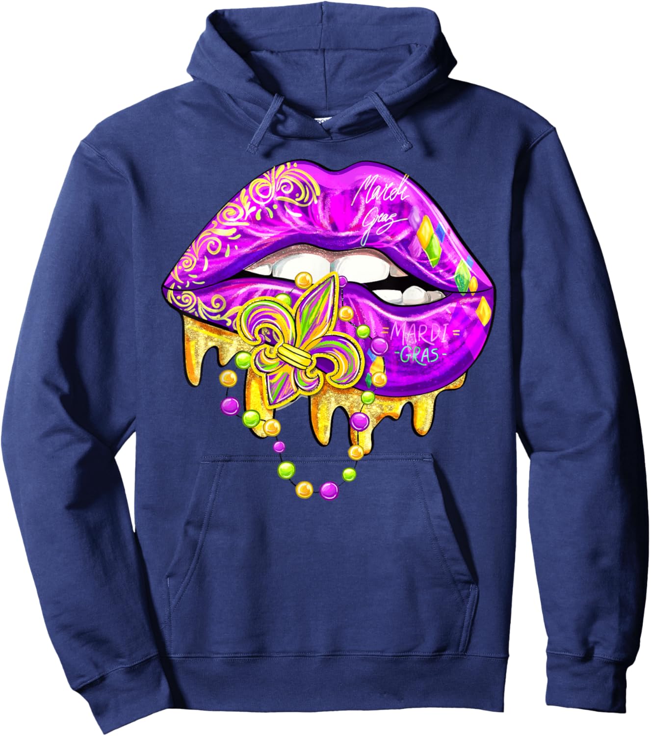 Mardi Gras Lips Carnival Fleur De Lis Costume Women Girl Kid Hoodie - Hoodie | Navy