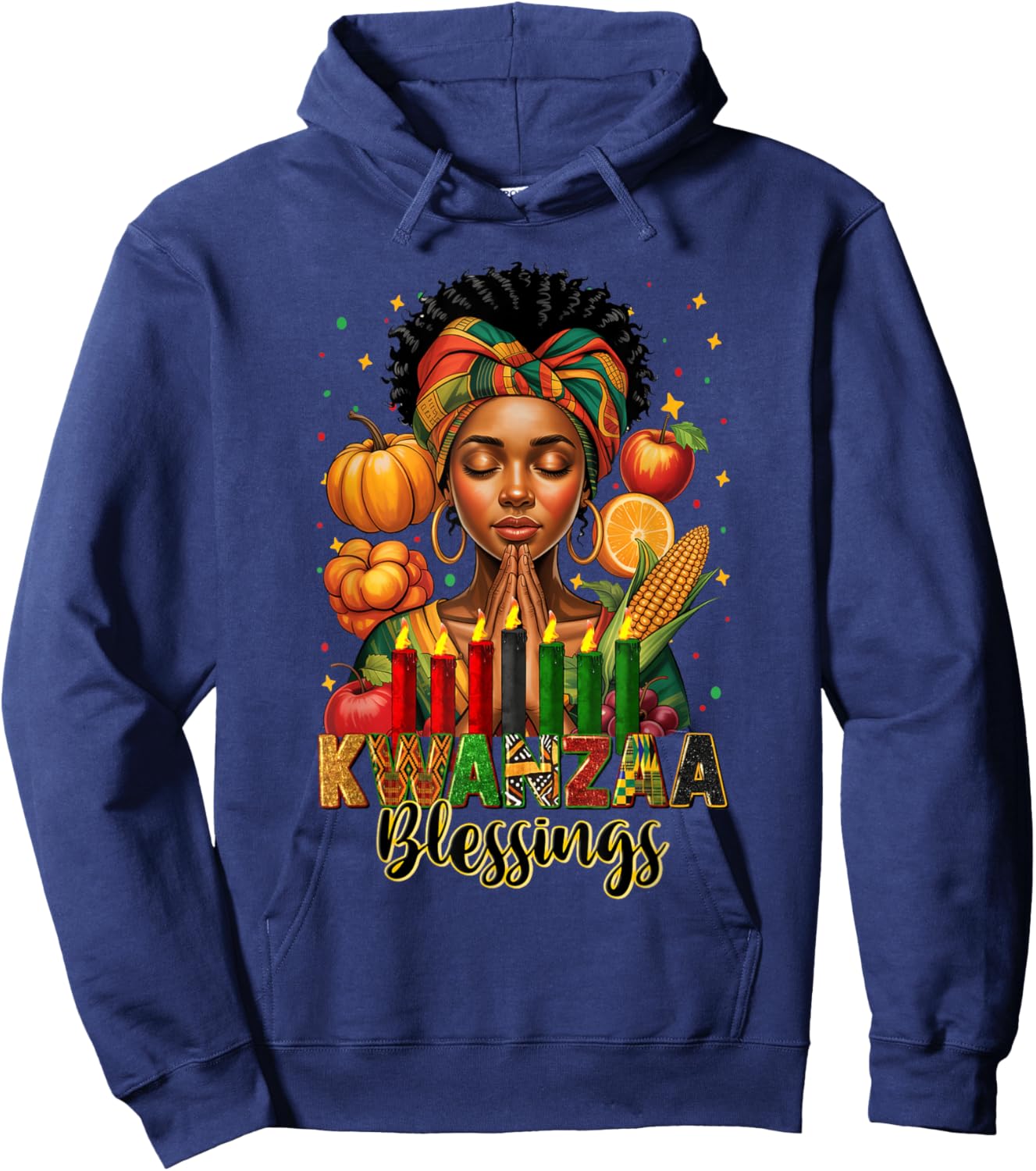 Kwanzaa Blessings Pray Black Woman Afro American Christian Hoodie - Hoodie | Navy