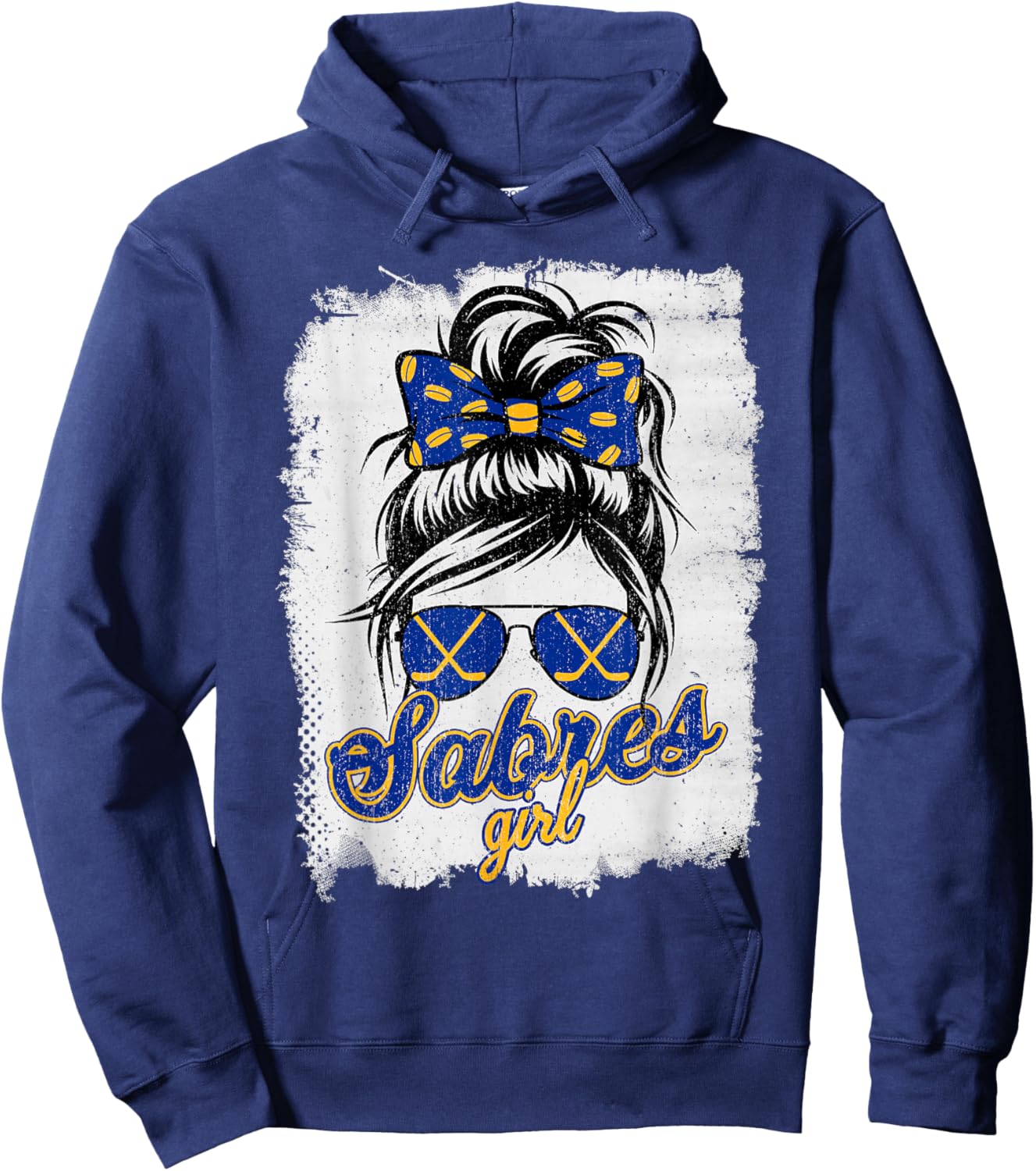 Vintage Sabres Girl Messy Bun Retro Sports Fan Team Spirit Hoodie - Hoodie | Navy