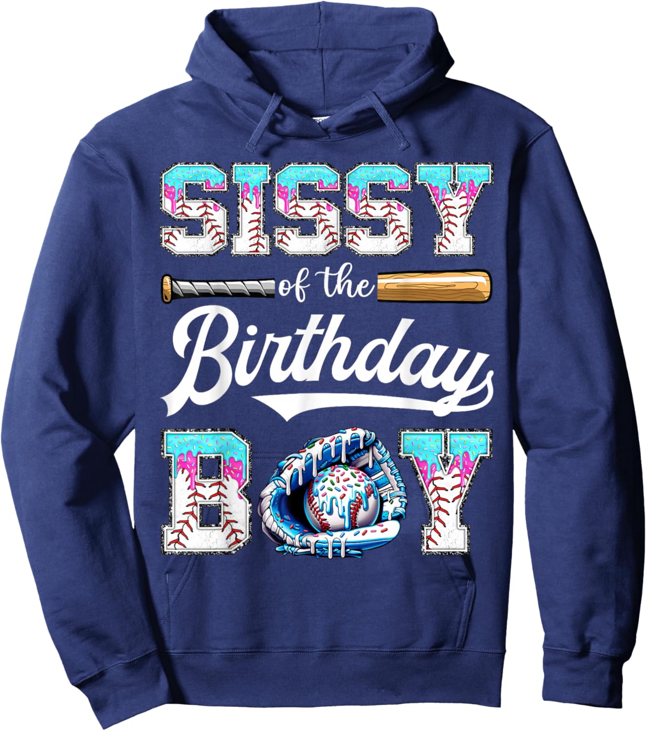 Sissy of The Birthday Boy Baseball Ice Cream Drip Matching Hoodie - Hoodie | Navy