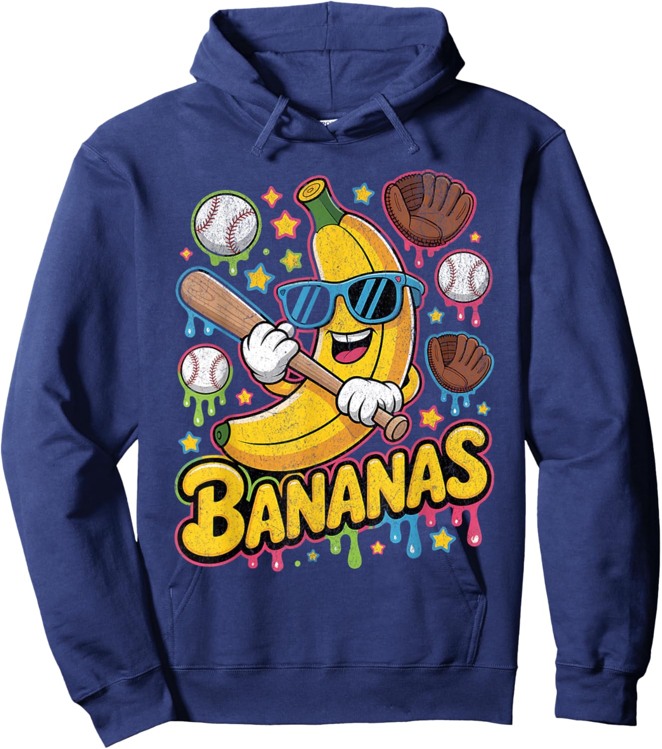 Banana Funny Baseball Drip Kids Youth Boys Girls Sport Teens Hoodie - Hoodie | Navy