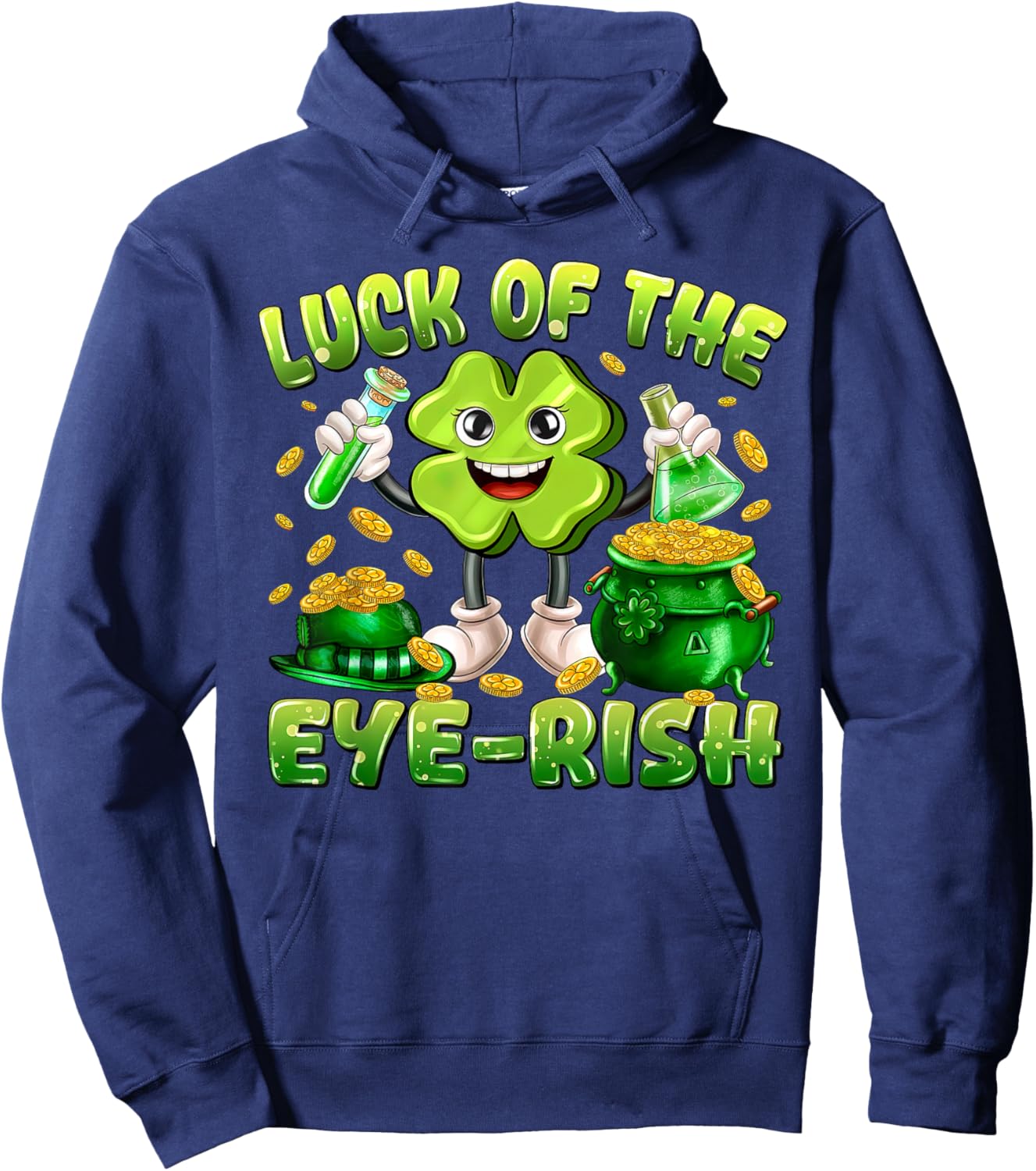 Luck of The Eye-Rish Shamrock St Patrick's Day Optometry Eye Hoodie - Hoodie | Navy