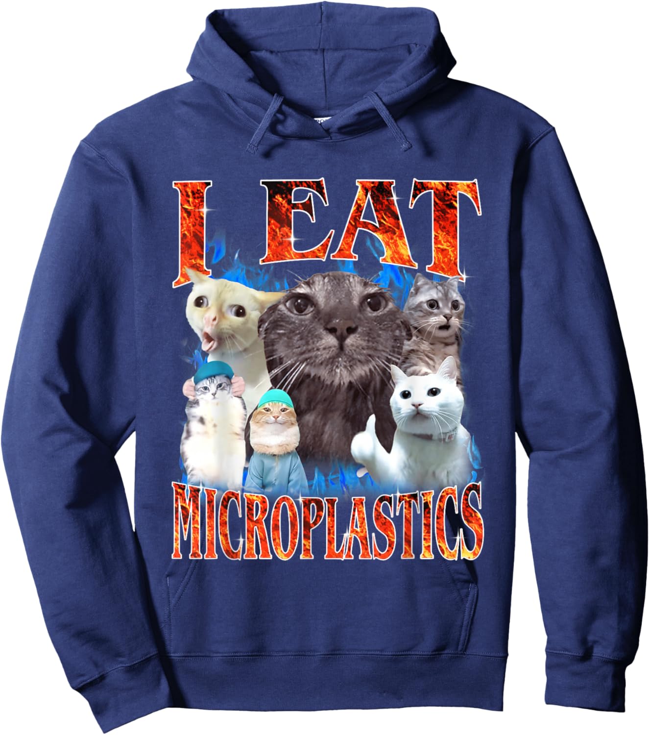 I Eat Microplastics Funny Cat Meme Y2K Bootleg Graphic Hoodie - Hoodie | Navy