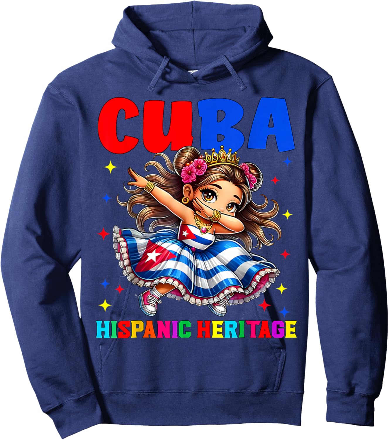 Hispanic Heritage Month Cuban Flag Cuba Dabbing Girls Kids Hoodie - Hoodie | Navy