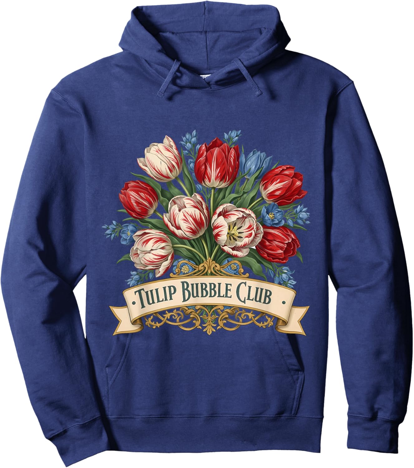 Tulip Mania 1637 Bubble Club Vintage Floral Bouquet Hoodie - Hoodie | Navy