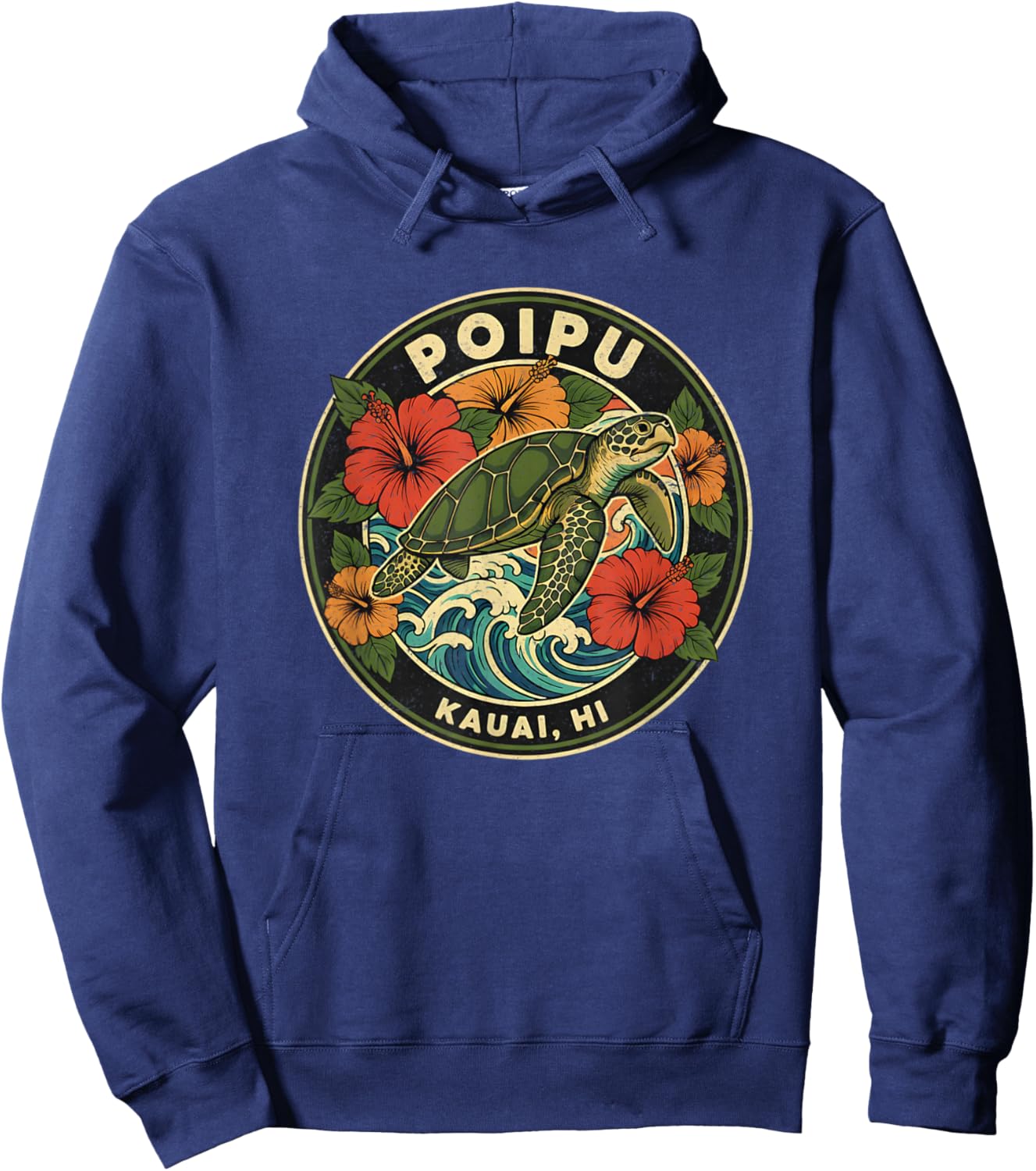 Poipu Sea Turtle Kauai Hawaii Vacation Hawaiian Tropical Hoodie - Hoodie | Navy