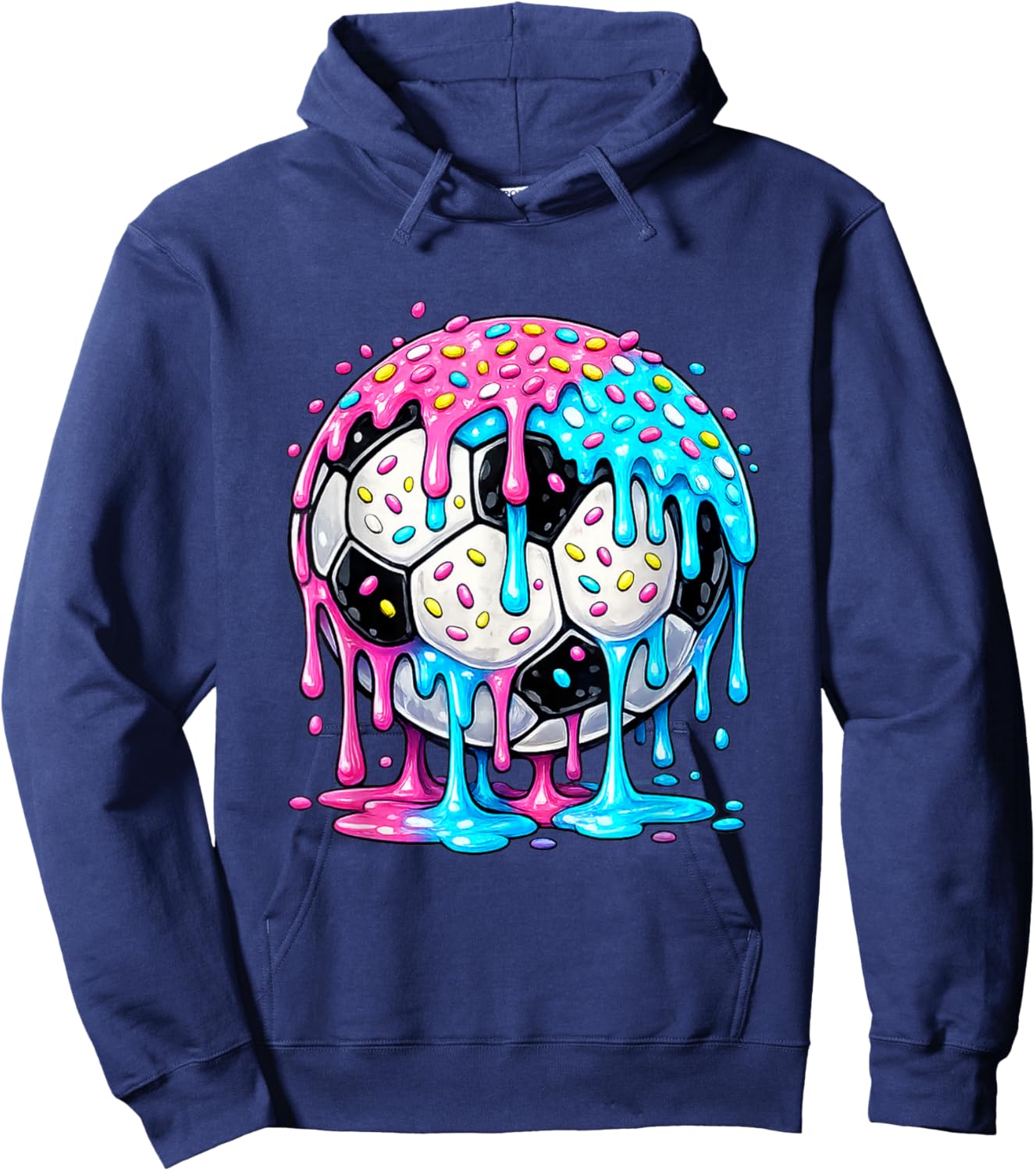 Dripping Soccer Ball Ice Cream Drip Sprinkles for Kids Hoodie - Hoodie | Navy