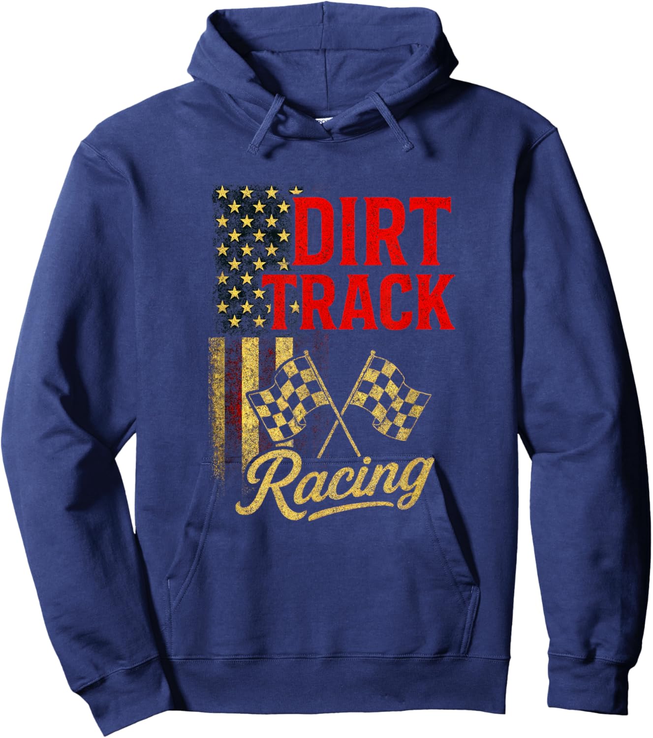Dirt Track Racing - American Flag Motorsport Hoodie - Hoodie | Navy