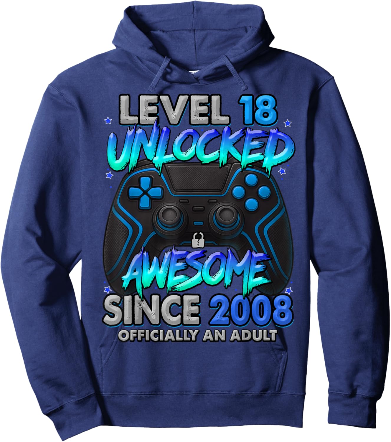 Level 18 Unlocked Awesome Since 2008 18th Birthday Gaming Hoodie - Hoodie | Navy