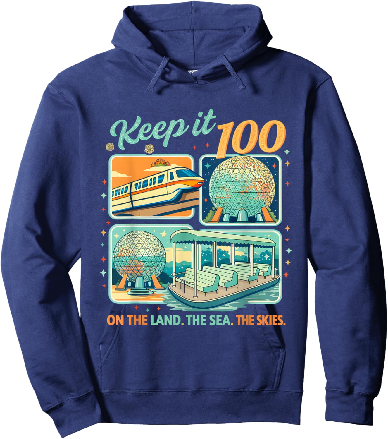 Keep It 100 Retro Transport Art Land Sea Sky Style Hoodie - Hoodie | Navy