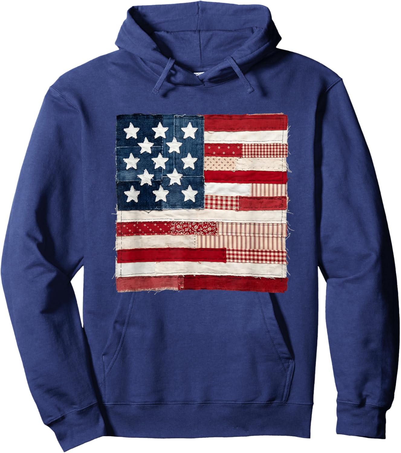 Rustic Quilted American Flag Patriotic USA Stars Stripes Hoodie - Hoodie | Navy