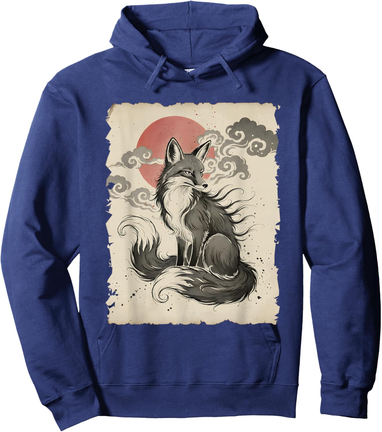 Fox Japanese Art Anime Style Kitsune Minimal Traditional Fox Hoodie - Hoodie | Navy
