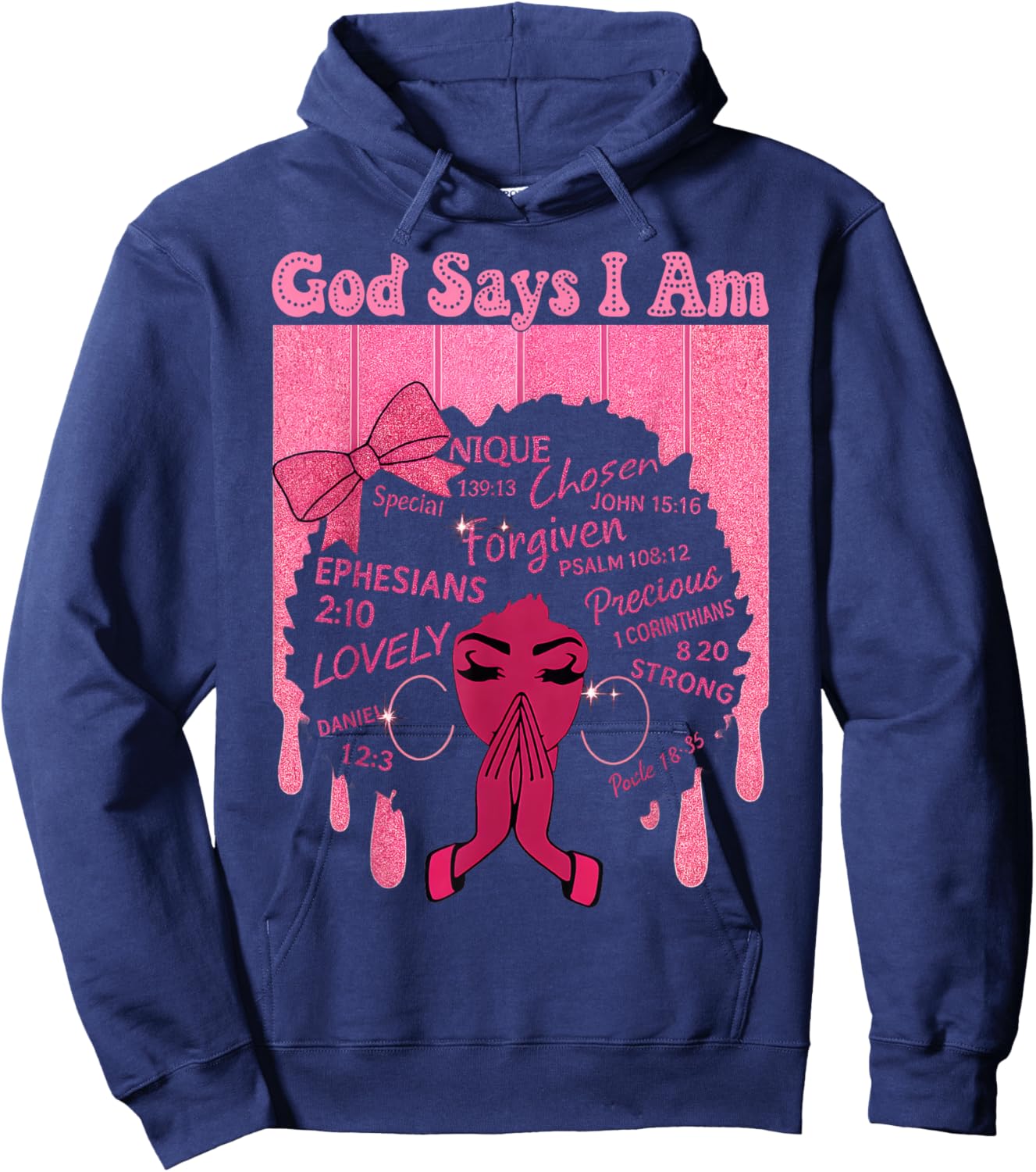 God Says I Am Melanin Black History Month Bow Girl Christian Hoodie - Hoodie | Navy