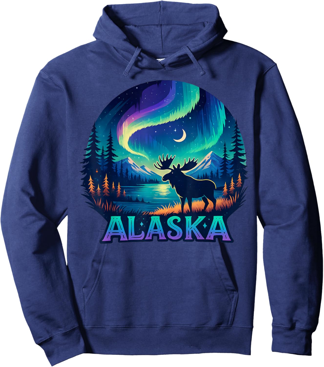 Alaska Northern Lights Aurora Viewing Alaska Vacation Moose Hoodie - Hoodie | Navy