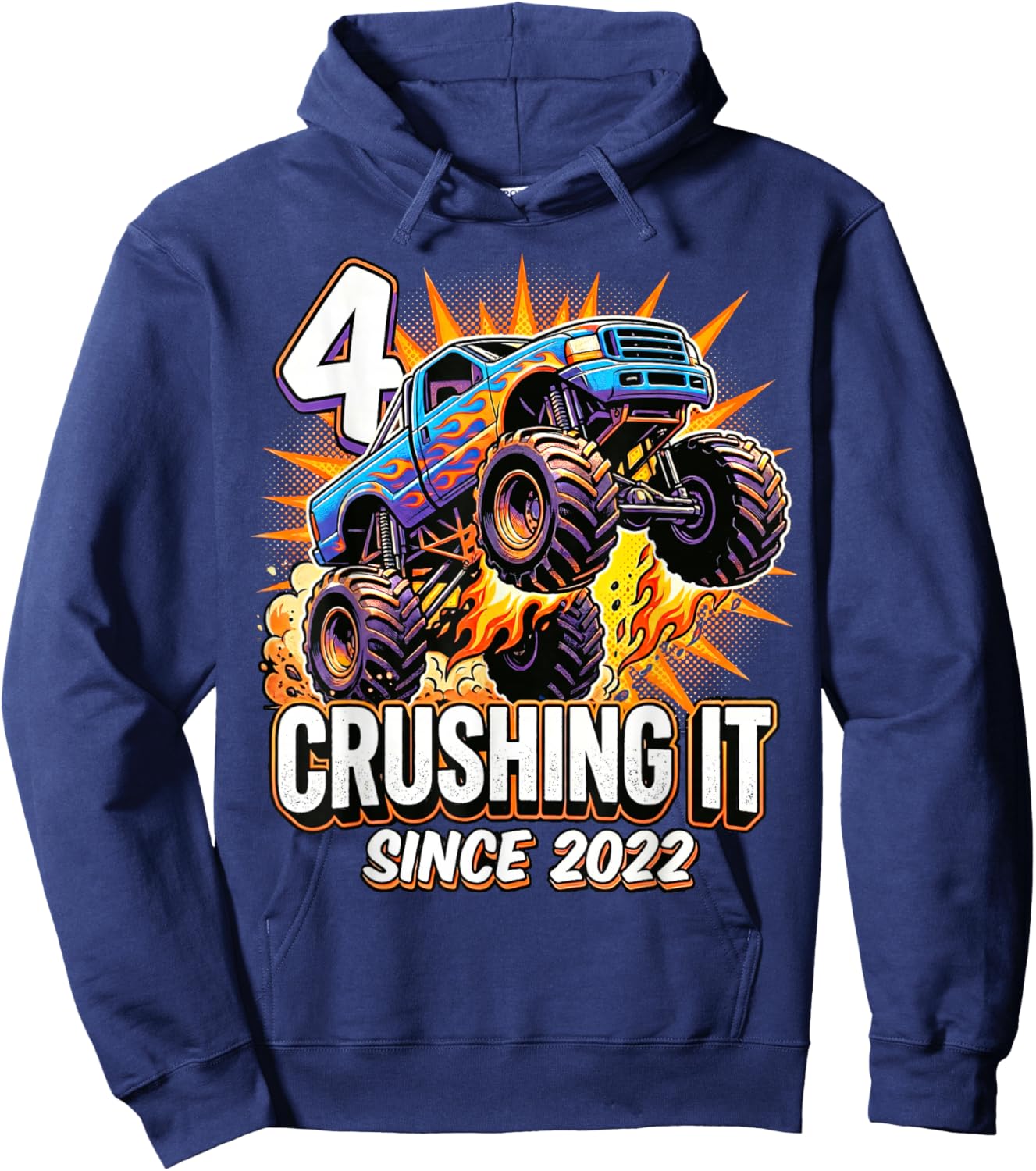 Birthday Monster Truck 4 Year Old Boys 4th Party Born 2022 Hoodie - Hoodie | Navy