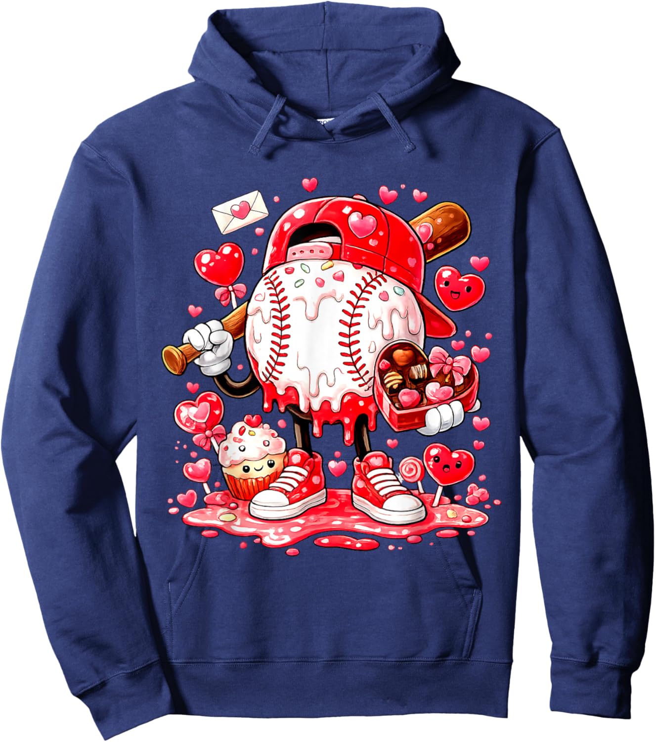 Baseball Drip Ice Cream Boys Kids Youth Valentines Hoodie - Hoodie | Navy