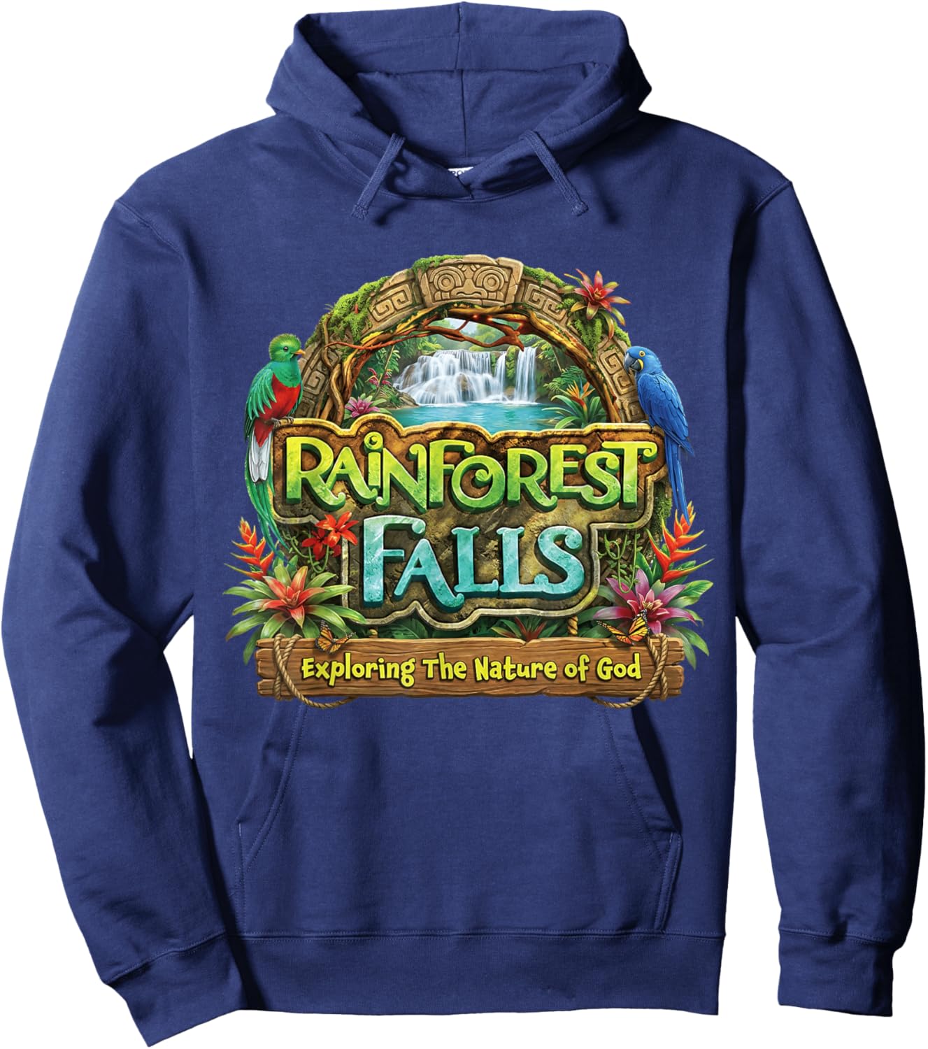 Funny VBS 2026 Rainforest Falls Exploring The Nature of God Hoodie - Hoodie | Navy