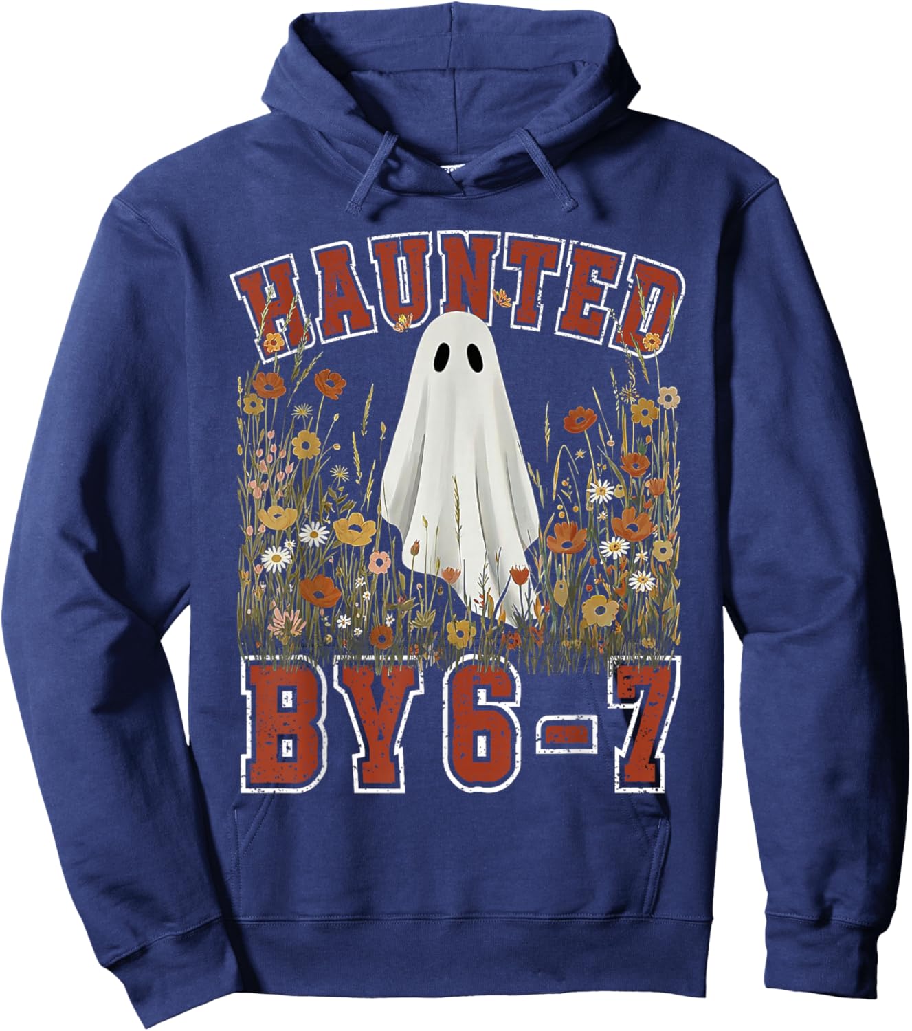 Haunted by 6 7 Ghost Floral 67 Meme Halloween Six Seven Hoodie - Hoodie | Navy