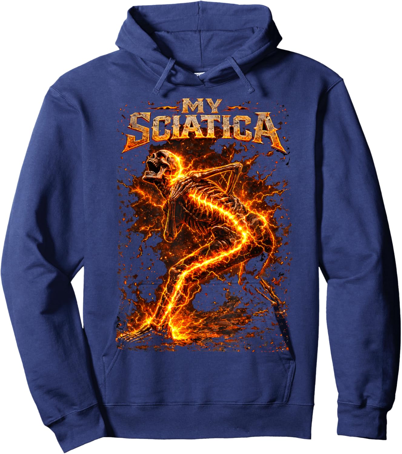My Sciatica Funny Skeleton Flames Back Sciatic Nerve Pain Hoodie - Hoodie | Navy